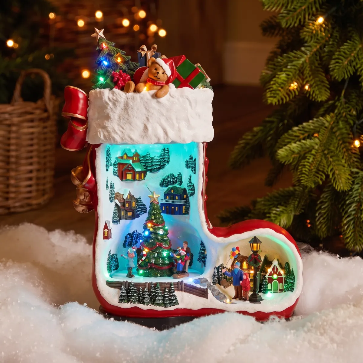 Stivale di Babbo Natale luminoso e animato (H43 cm) Villaggio incantato