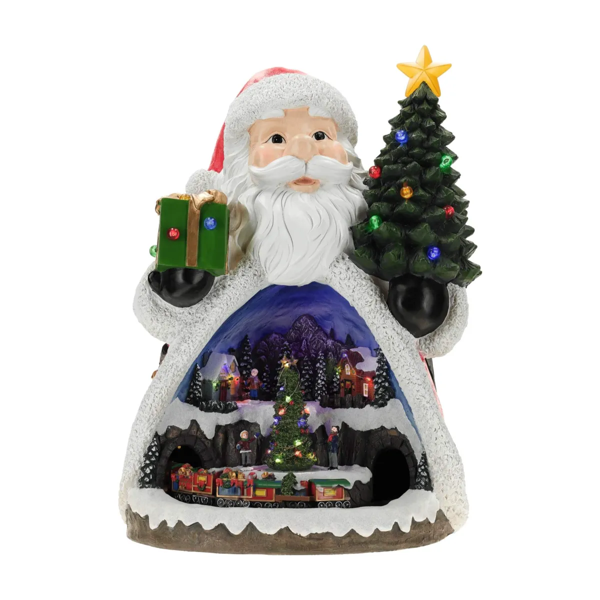 Scena di Natale luminosa e animata (H62 cm) Villaggio di Natale di Babbo Natale