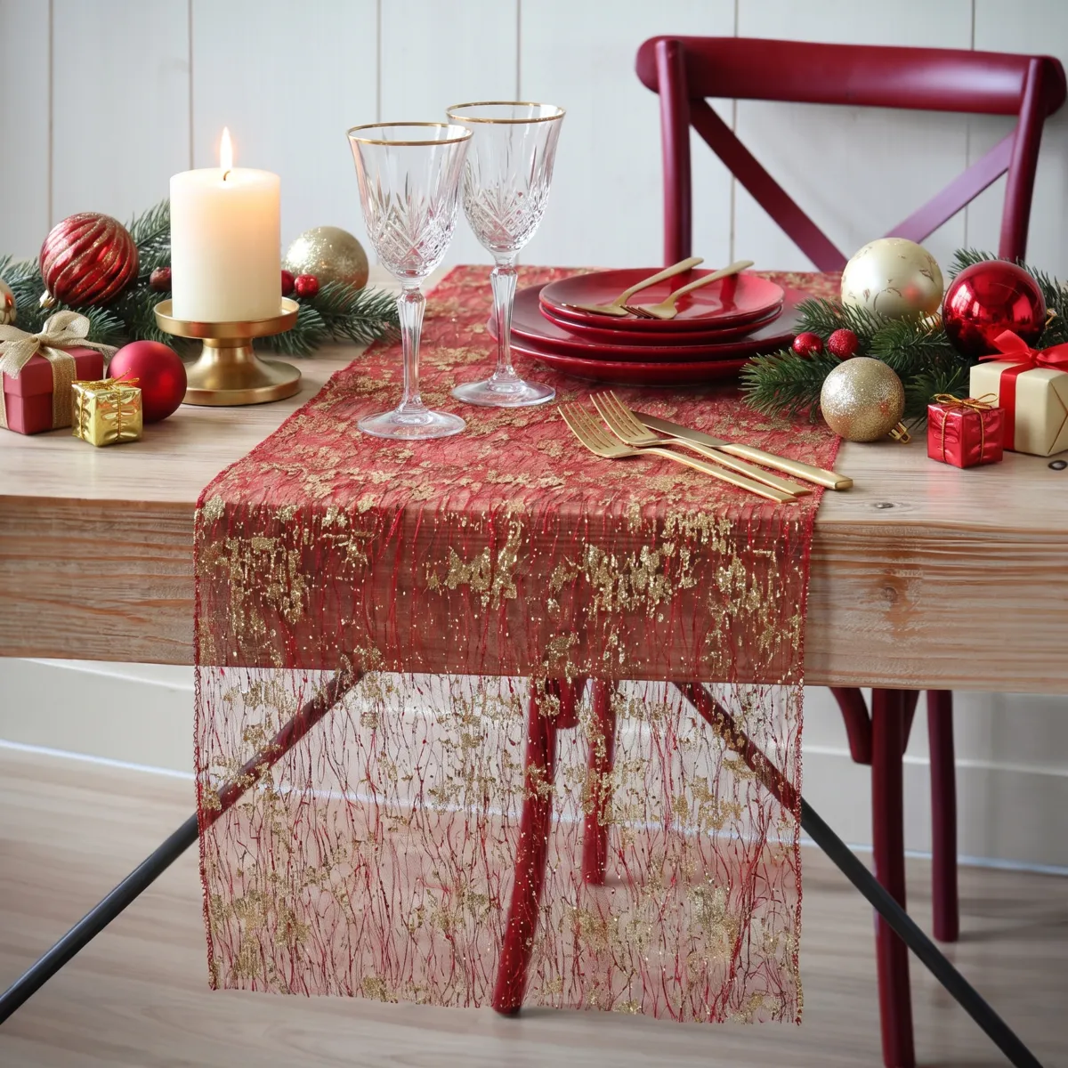 Runner da tavola Mesh Rosso
