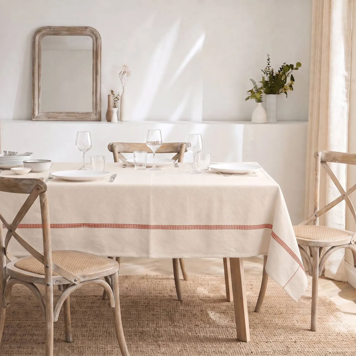 Tovaglia rettangolare in cotone (150 x 350 cm) Lana Terracotta