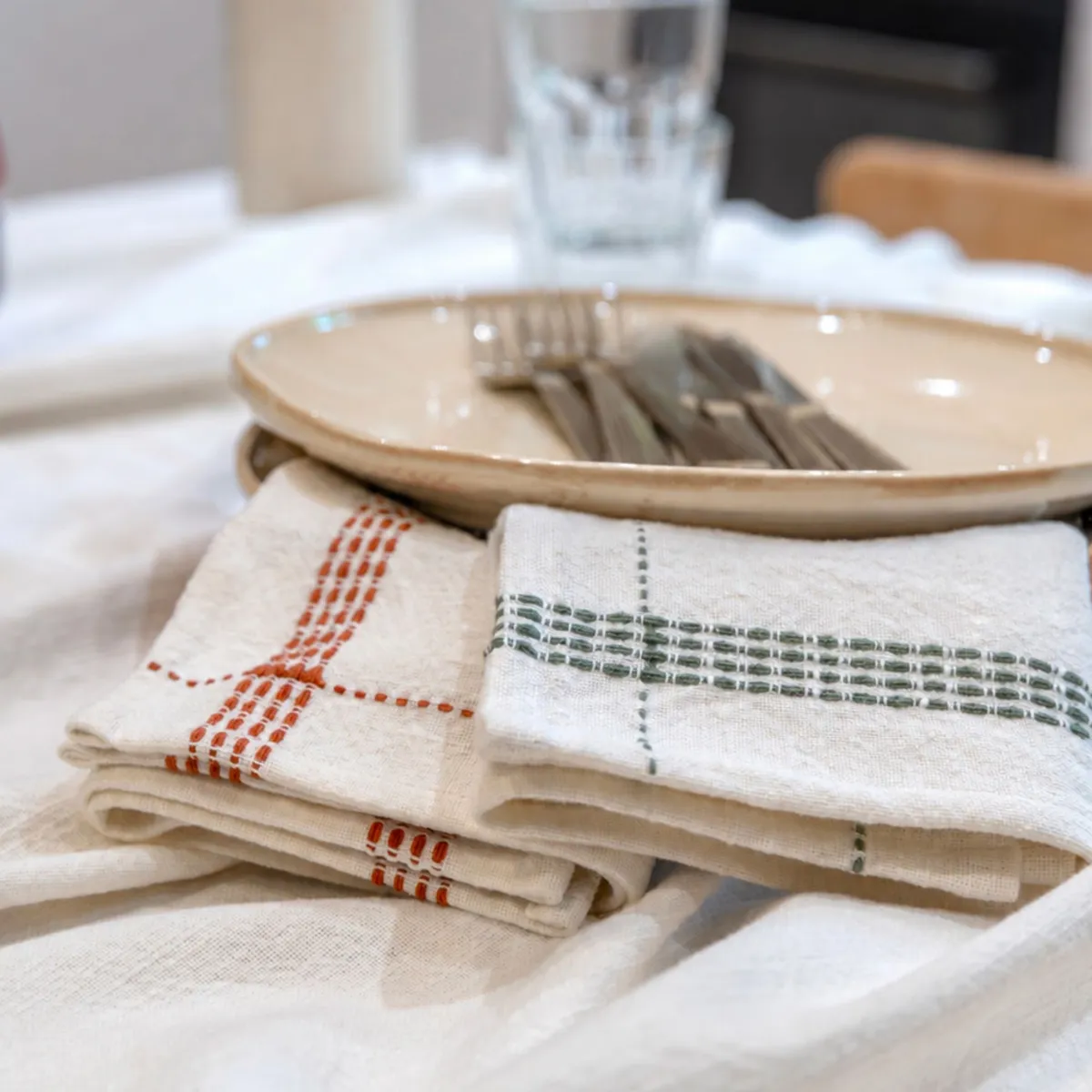 Set di 3 asciugamani in cotone (40 x 40 cm) Lana Verde rosmarino