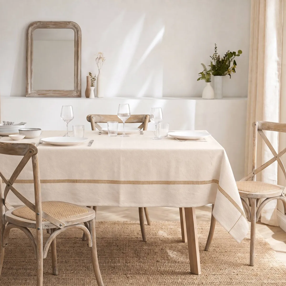 Tovaglia rettangolare in cotone (150 x 350 cm) Lana Giallo ocra