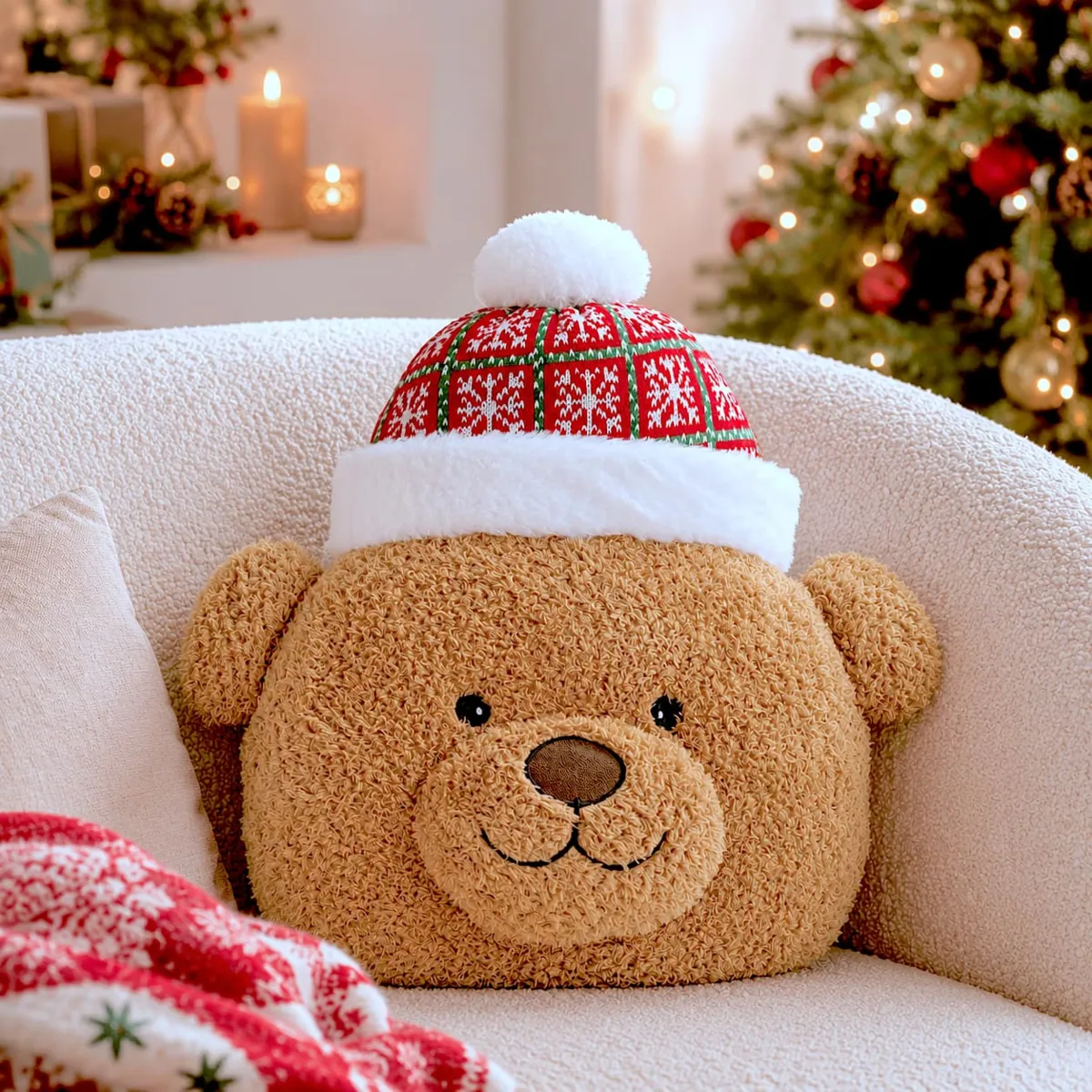 Cuscino di Natale (H43 cm) Kiki l'Orso con berretto invernale