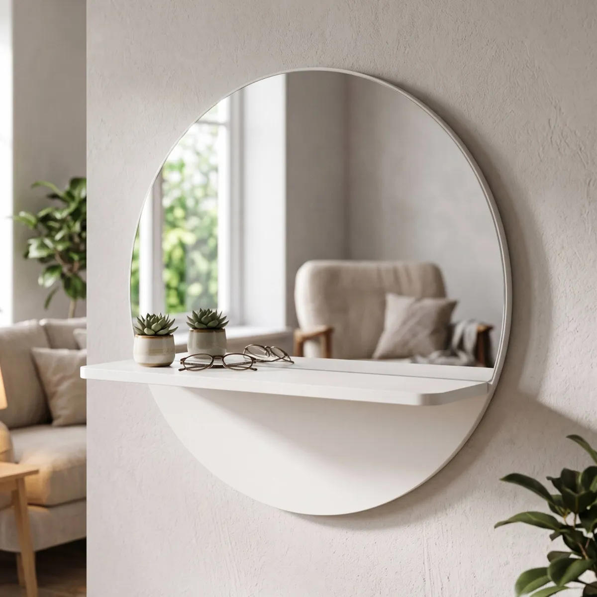 Specchio da parete e mensola in legno (45,7 cm) Olya Bianco