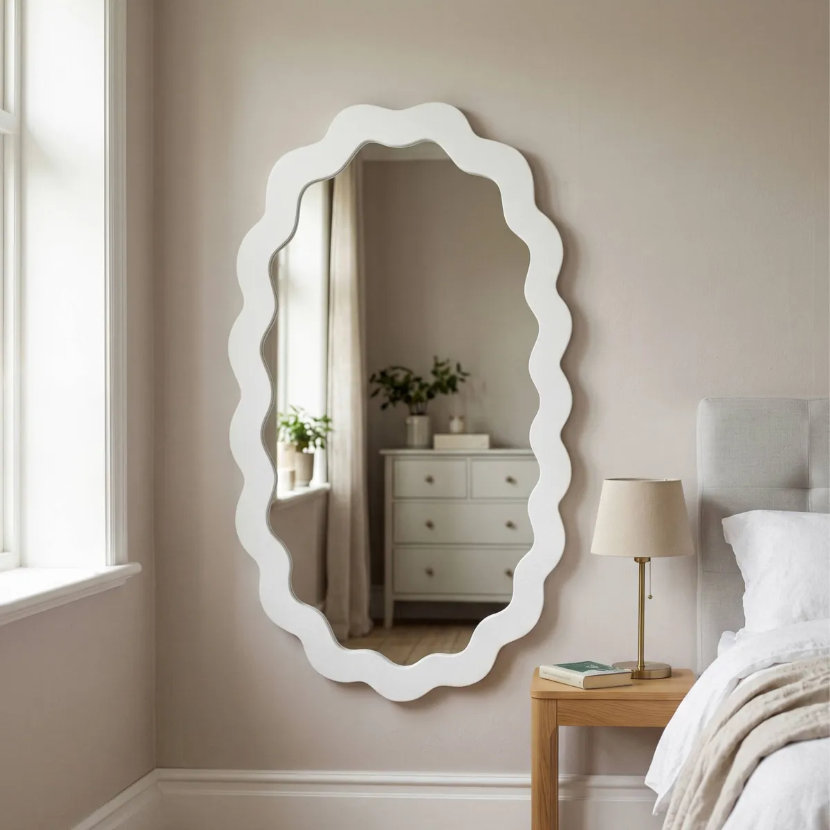Specchio da parete in legno (109 cm) Sola Bianco