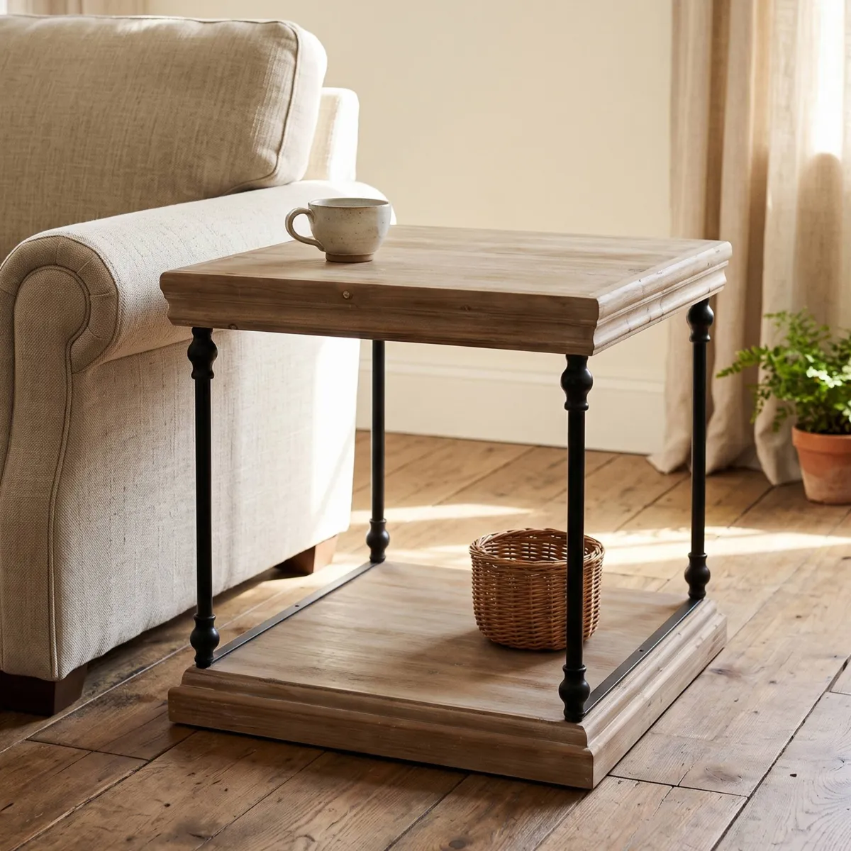 Tavolino in legno e metallo (H61 cm) Otis Naturale