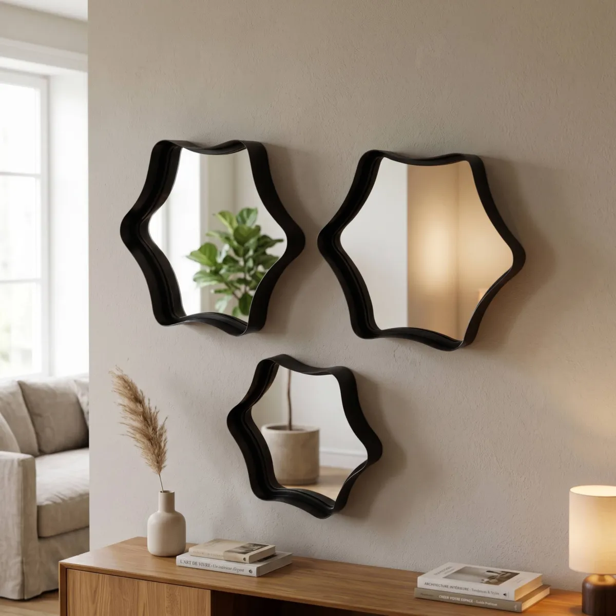 Set di 3 specchi da parete in metallo (H28,5 cm) Kora Nero