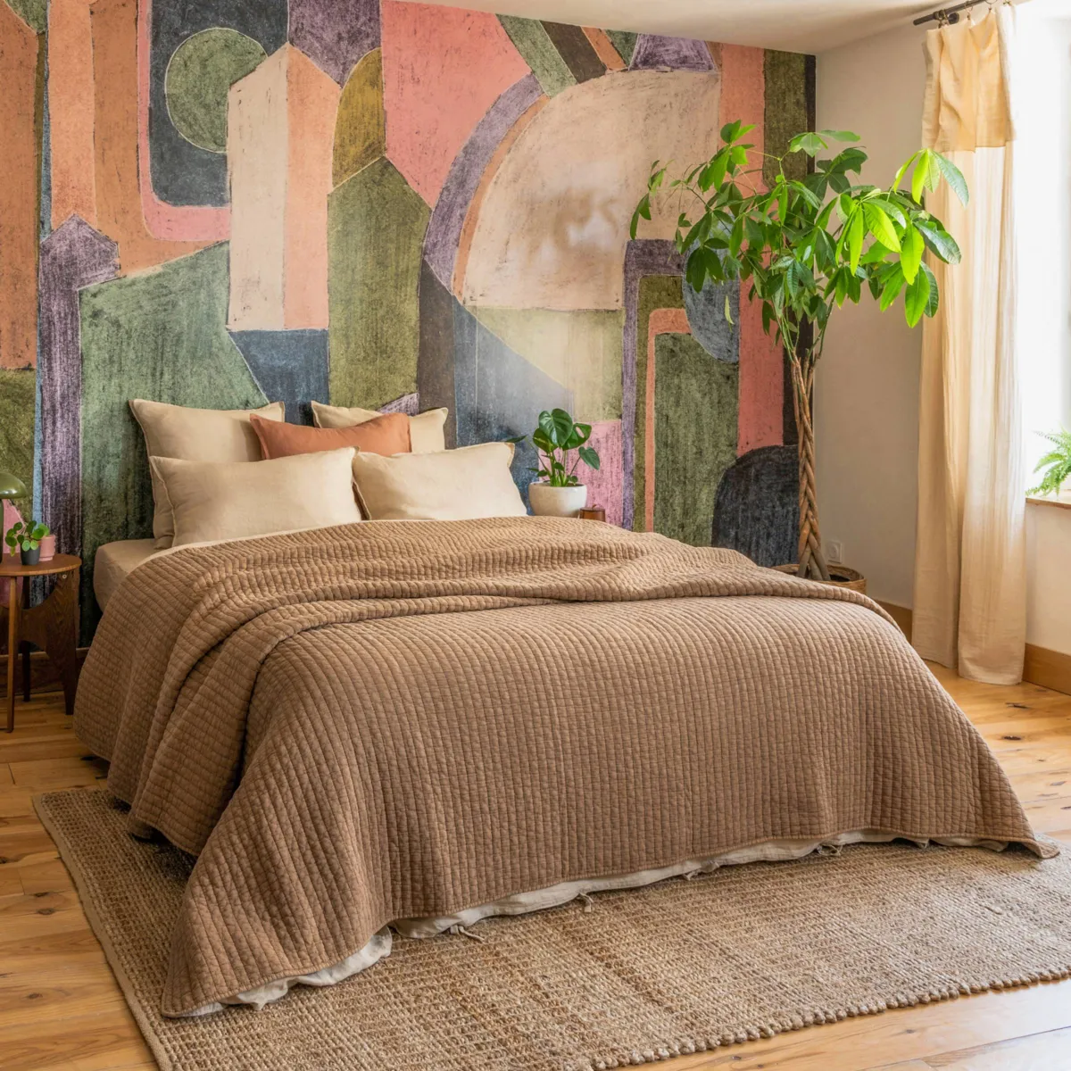 Copriletto trapuntato in cotone (260 x 240 cm) Mira Camel