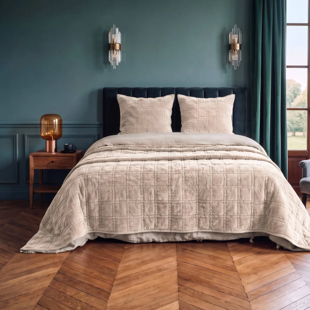 Copriletto in velluto a coste (240 x 220 cm) Livia Beige