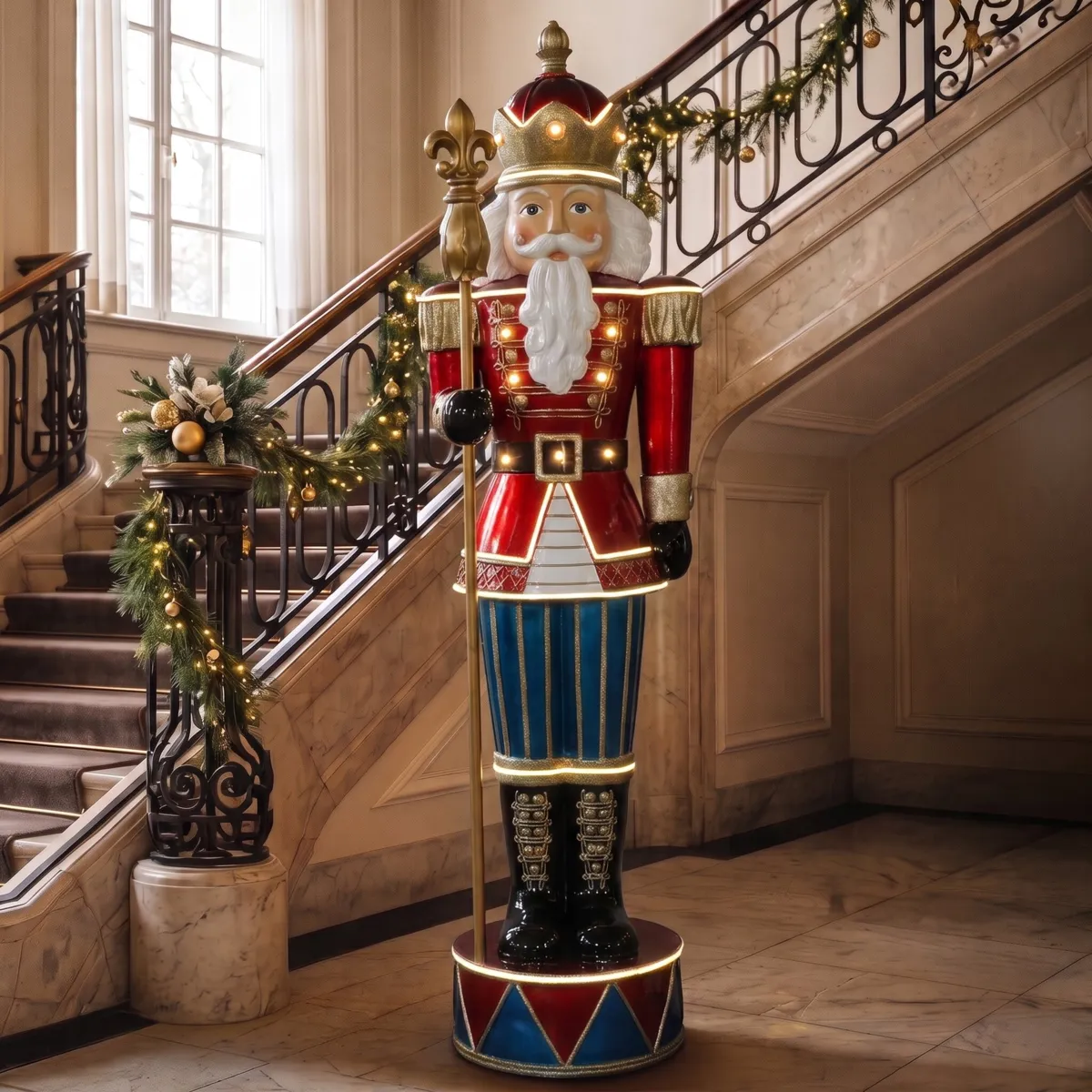 Soldato Schiaccianoci luminoso Gigante 29 LED (H183 cm) Björn Royal Blu e dorato