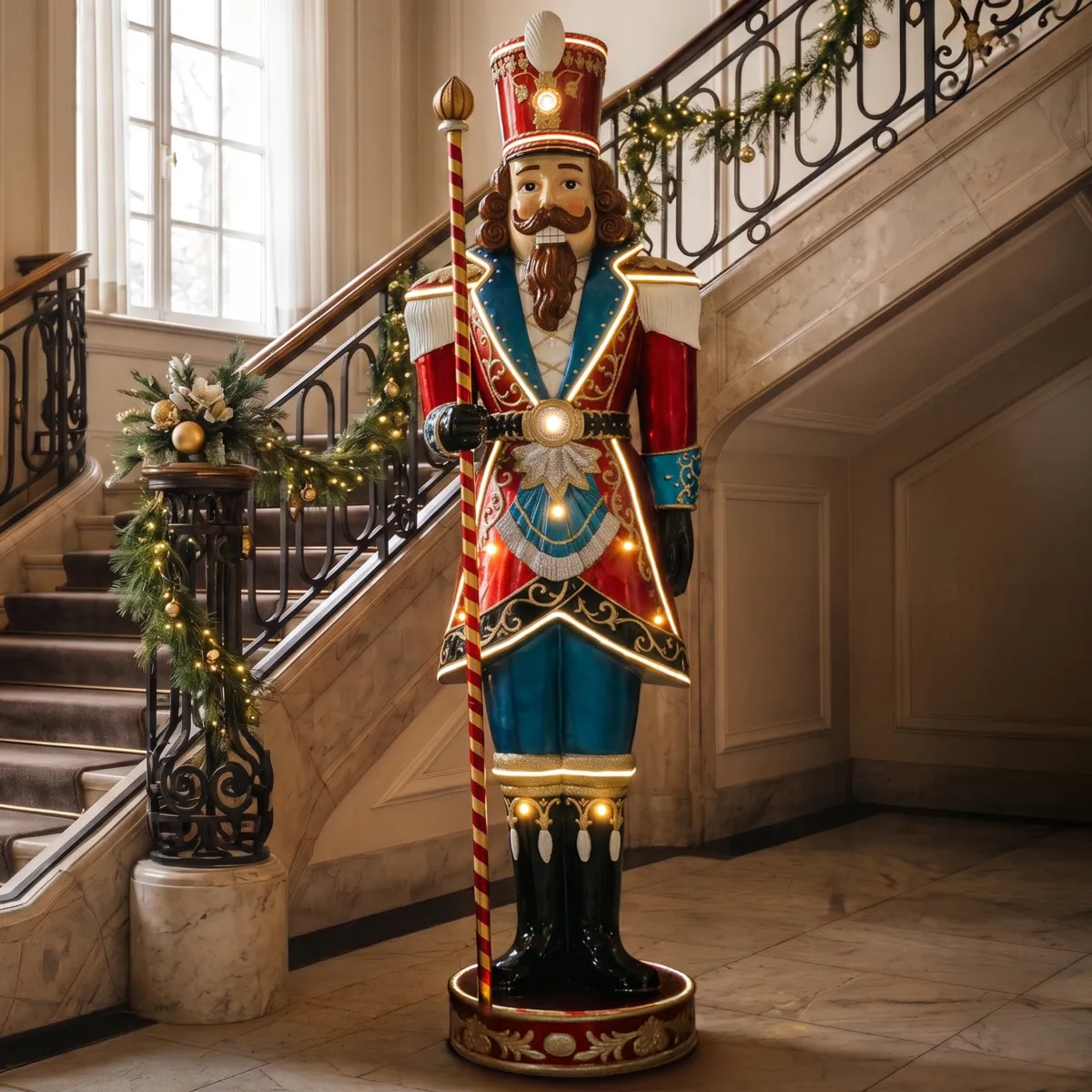 Soldato Schiaccianoci luminoso Gigante 20 LED (H183 cm) Georges Imperiale Blu e rosso