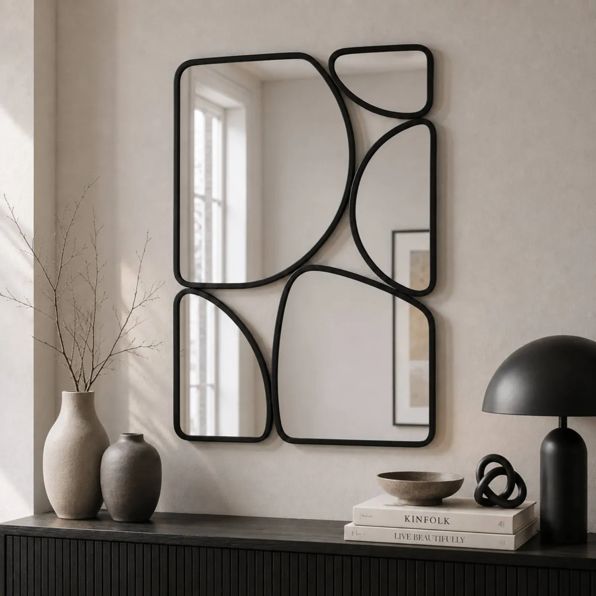 Specchio da parete in metallo (H79 cm) Halo Nero