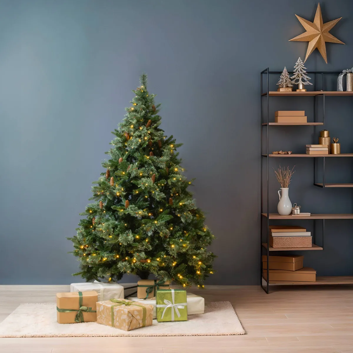 Albero di Natale artificiale luminoso 200 LED (H150 cm) Washington Verde e bianco caldo