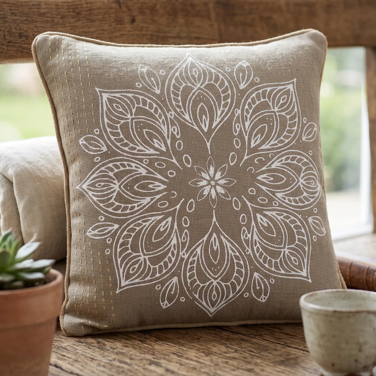 Cuscino quadrato tessuto riciclato (45 x 45 cm) Zen Tortora