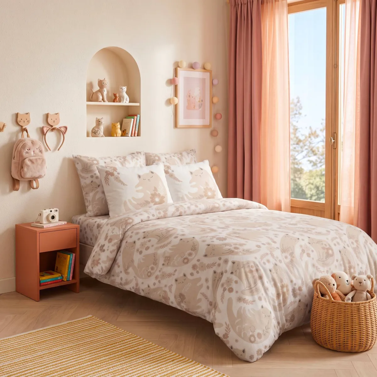 Parure copripiumino per bambini in percalle di cotone (240 x 220 cm) Minou Rosa