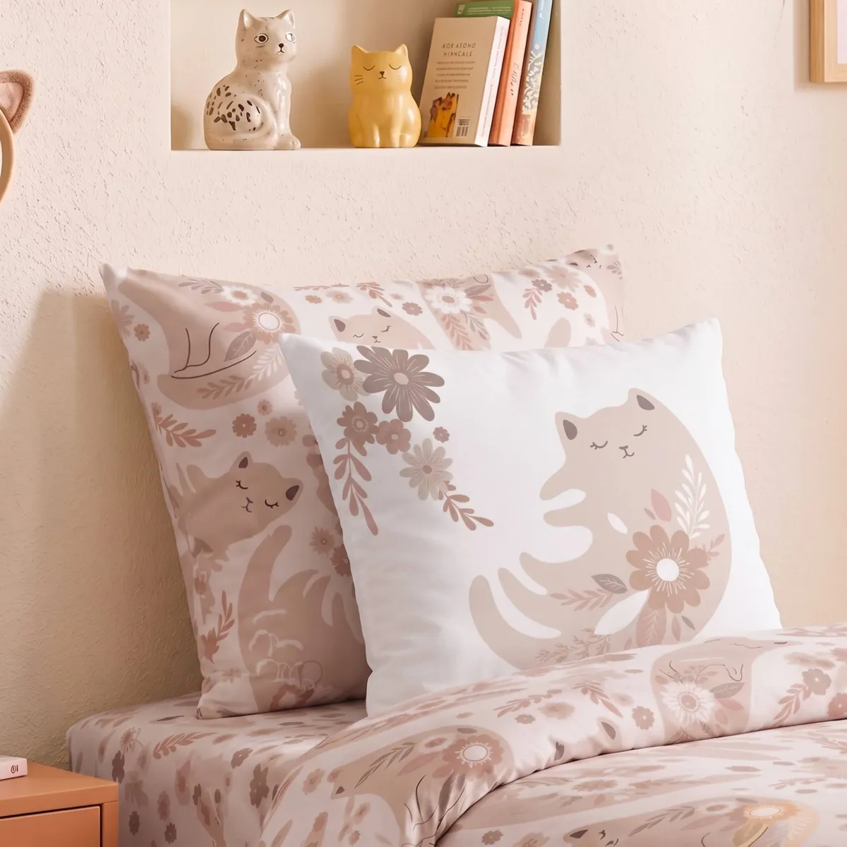 Parure copripiumino per bambini in percalle di cotone (240 x 220 cm) Minou Rosa