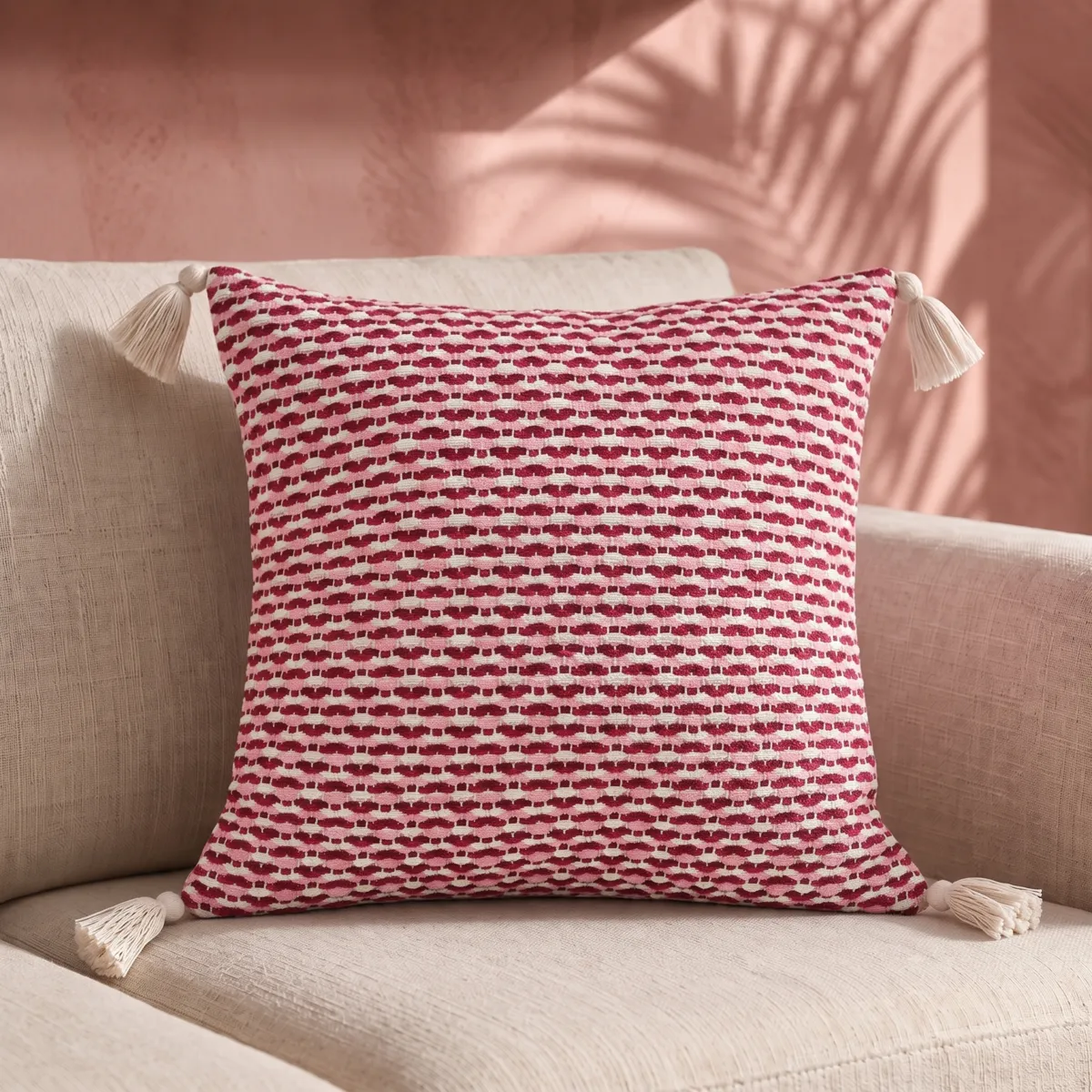 Cuscino quadrato effetto maglia (45 x 45 cm) Bellissima Rosa fucsia
