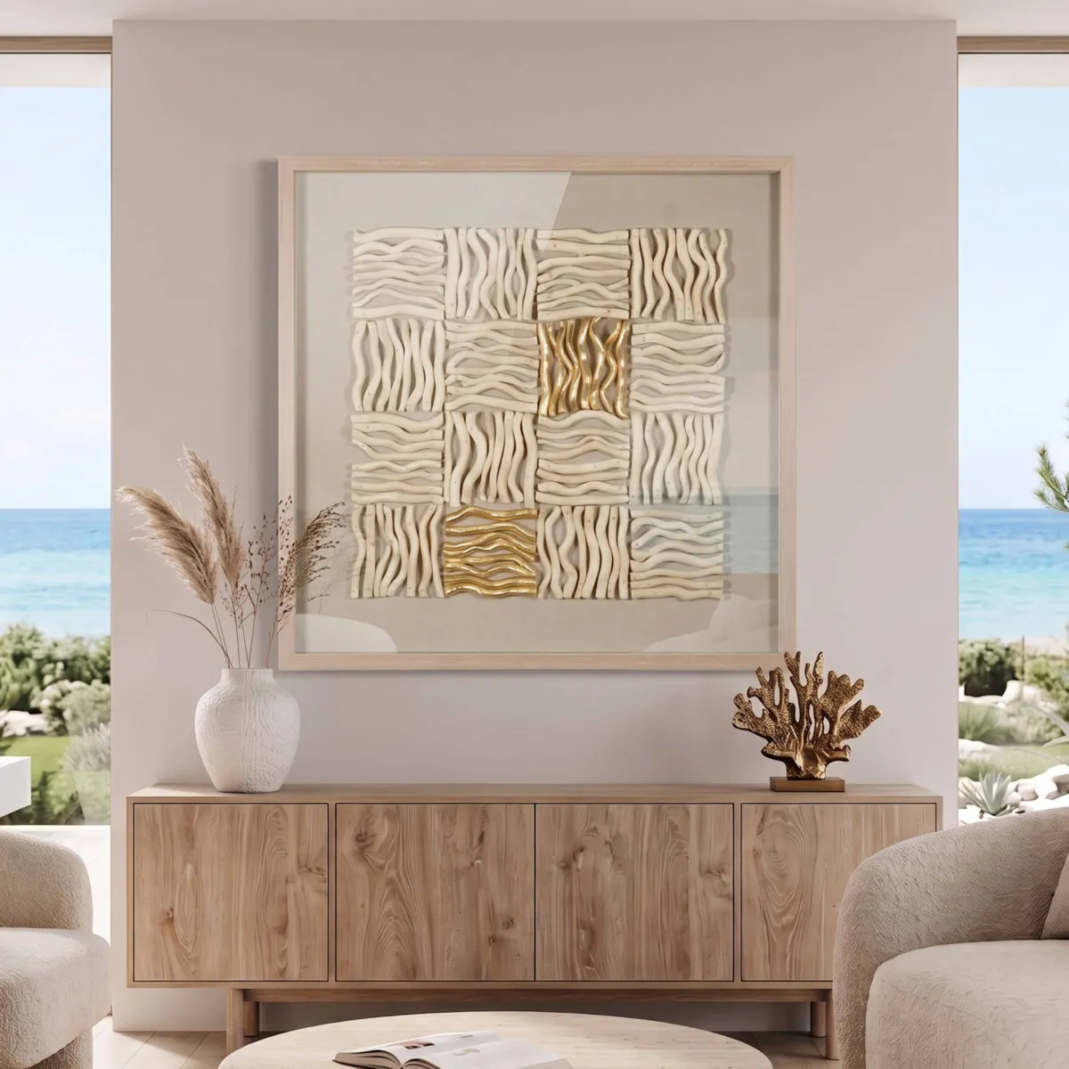 Quadro decorativo a rilievo in abete (90 x 90 cm) Deneb Oro