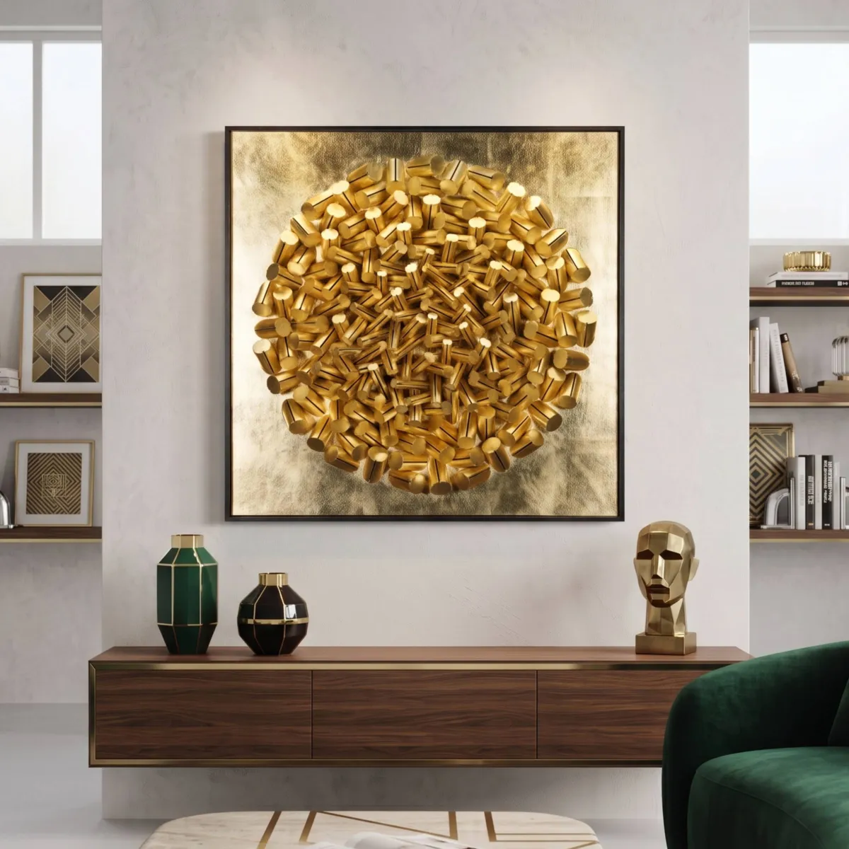 Quadro decorativo in rilievo in abete (80 x 80 cm) Soan Oro