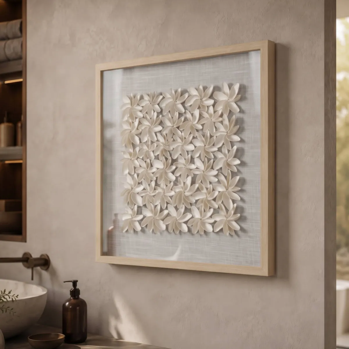 Quadro decorativo in rilievo con conchiglie (60 x 60 cm) Meka Bianco