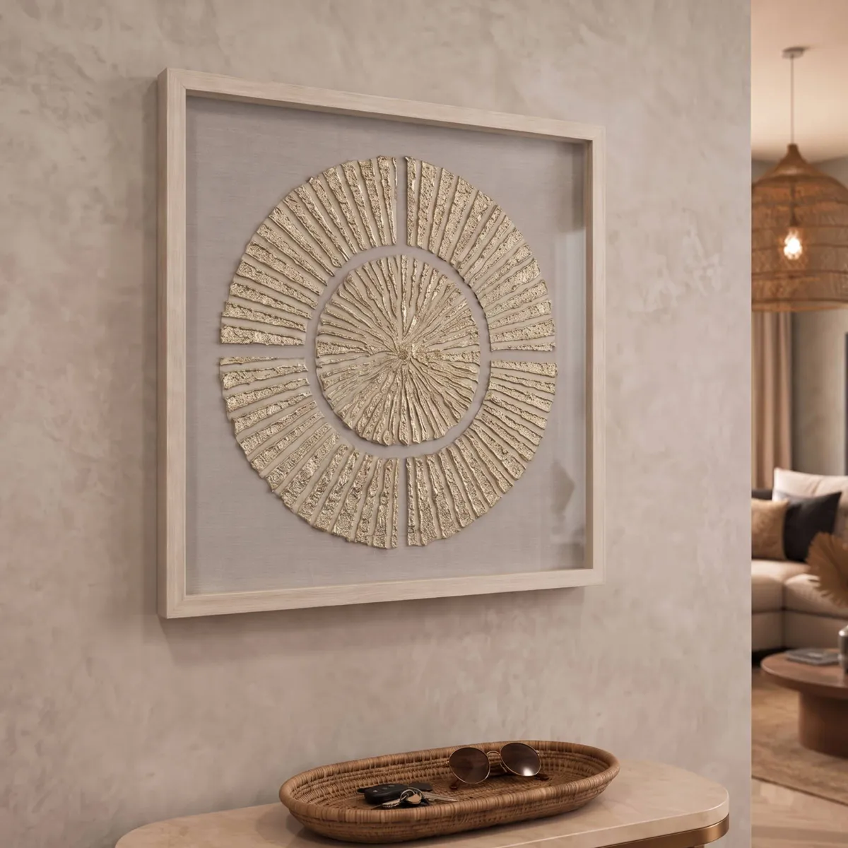 Quadro decorativo rilievo in argilla (60 x 60 cm) Naos rotondo Beige