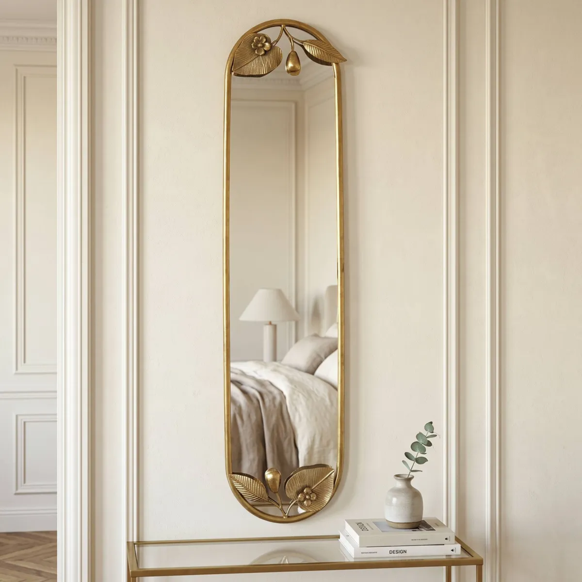 Specchio da parete in legno e metallo (H91,5 cm) Halo Oro