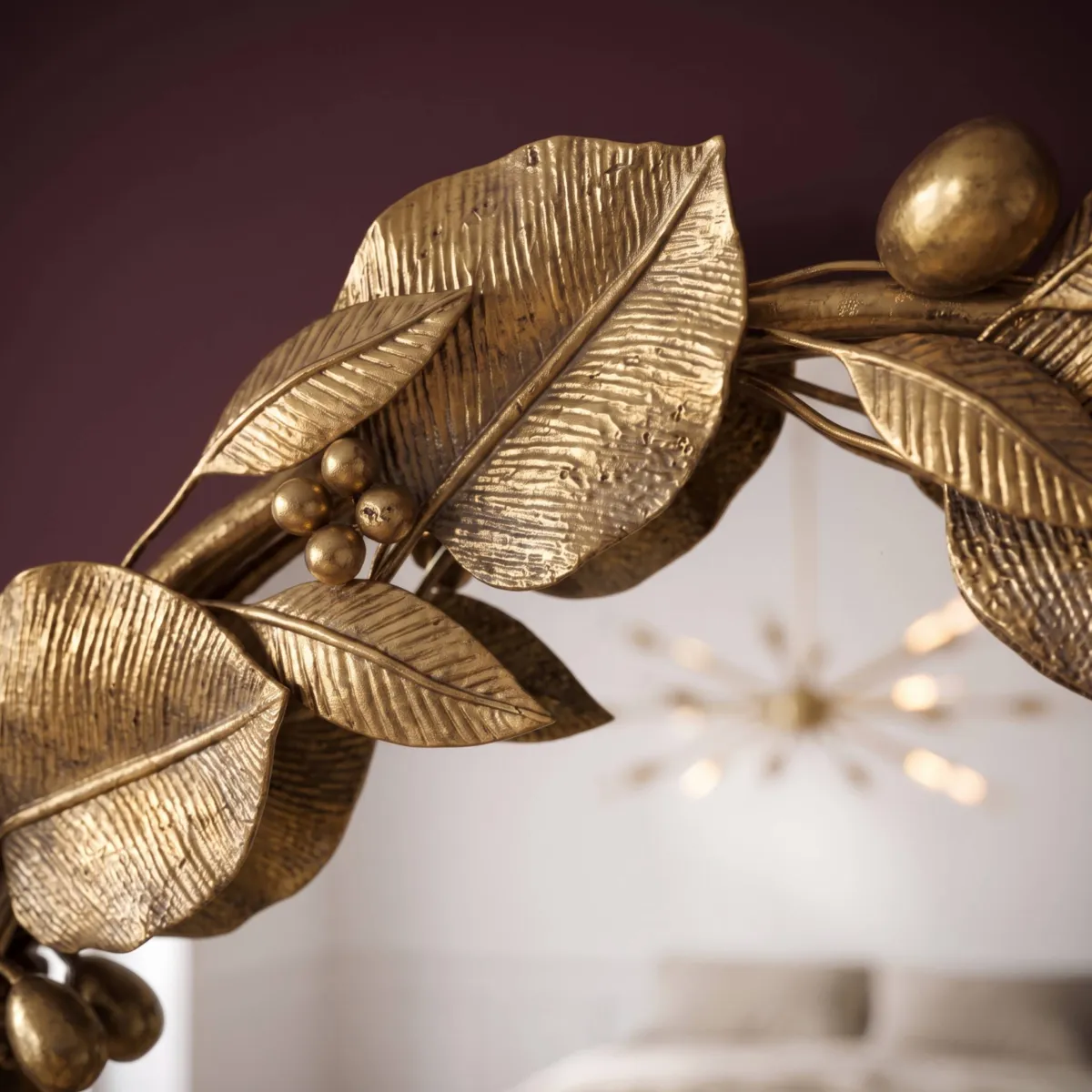 Specchio da parete in legno e metallo (H78 cm) Eleganza Botanica Oro