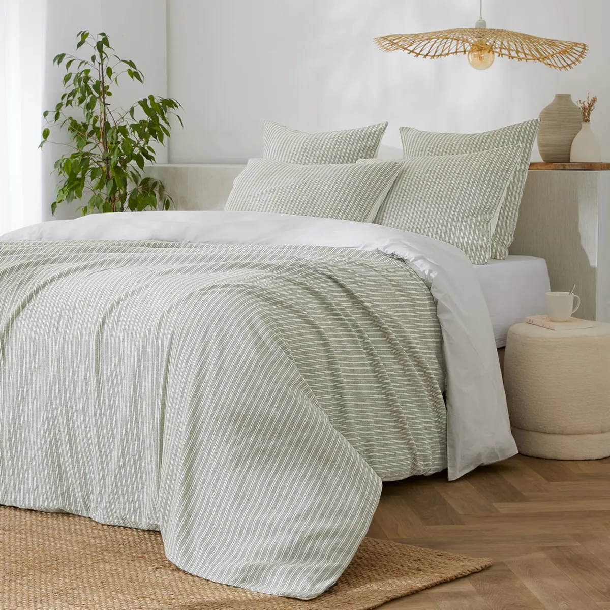 Copripiumino reversibile in cotone testurizzato e percale (240 x 220 cm) Alice Verde