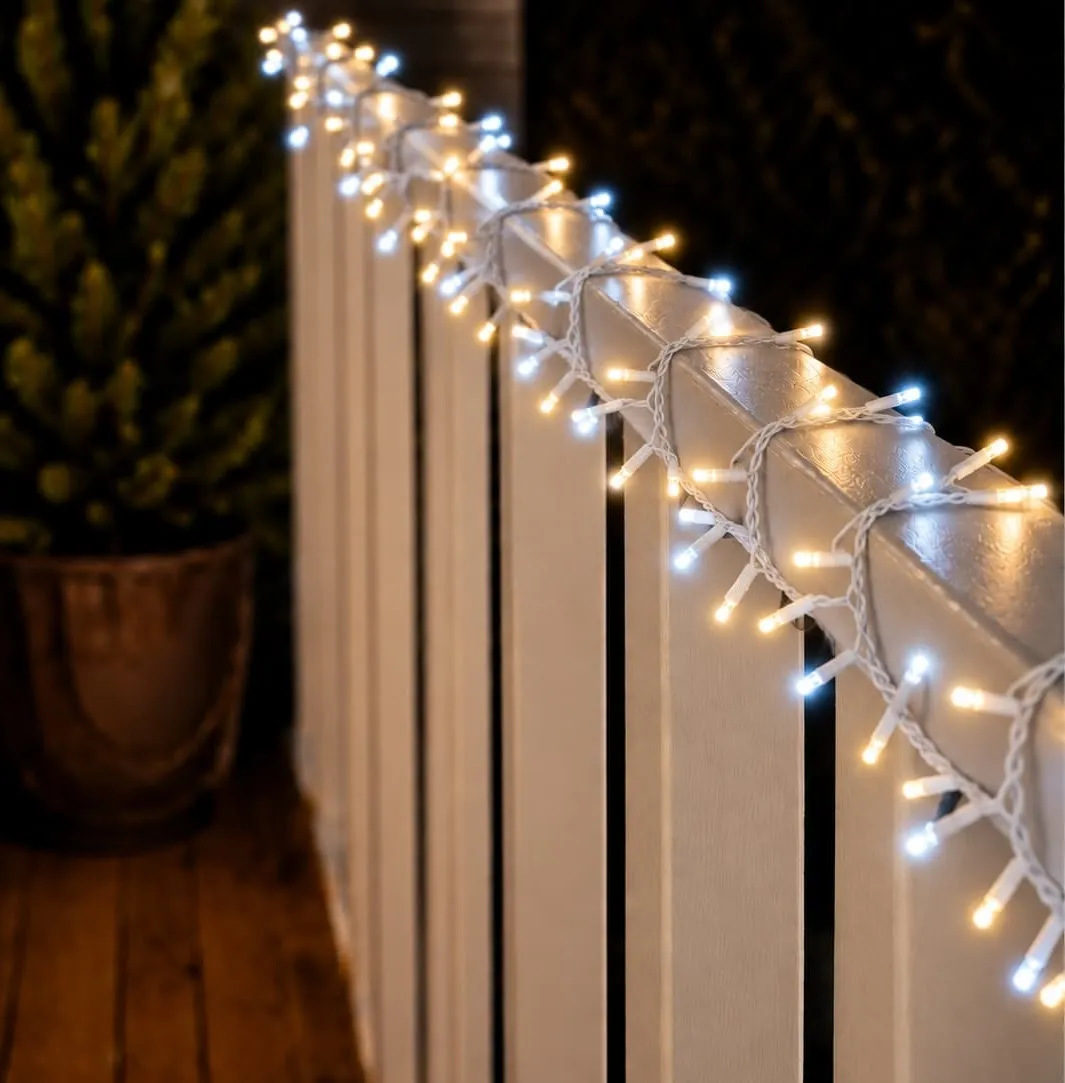 Catena luminosa collegabile 5 m 200 LED cavo bianco Pro-lights Flash Bianco caldo e freddo