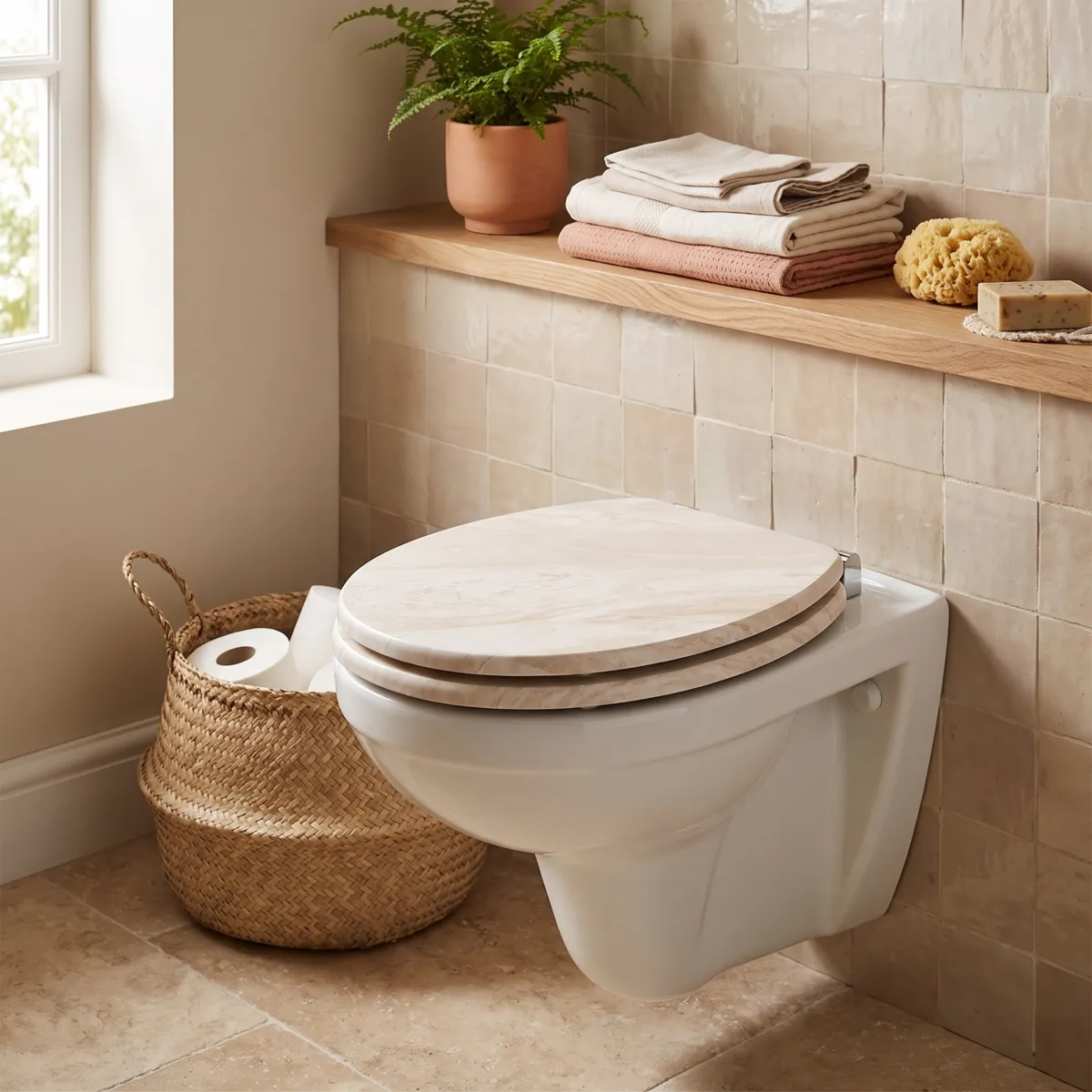 Copriwater in legno effetto marmo 18 pollici Lina Beige