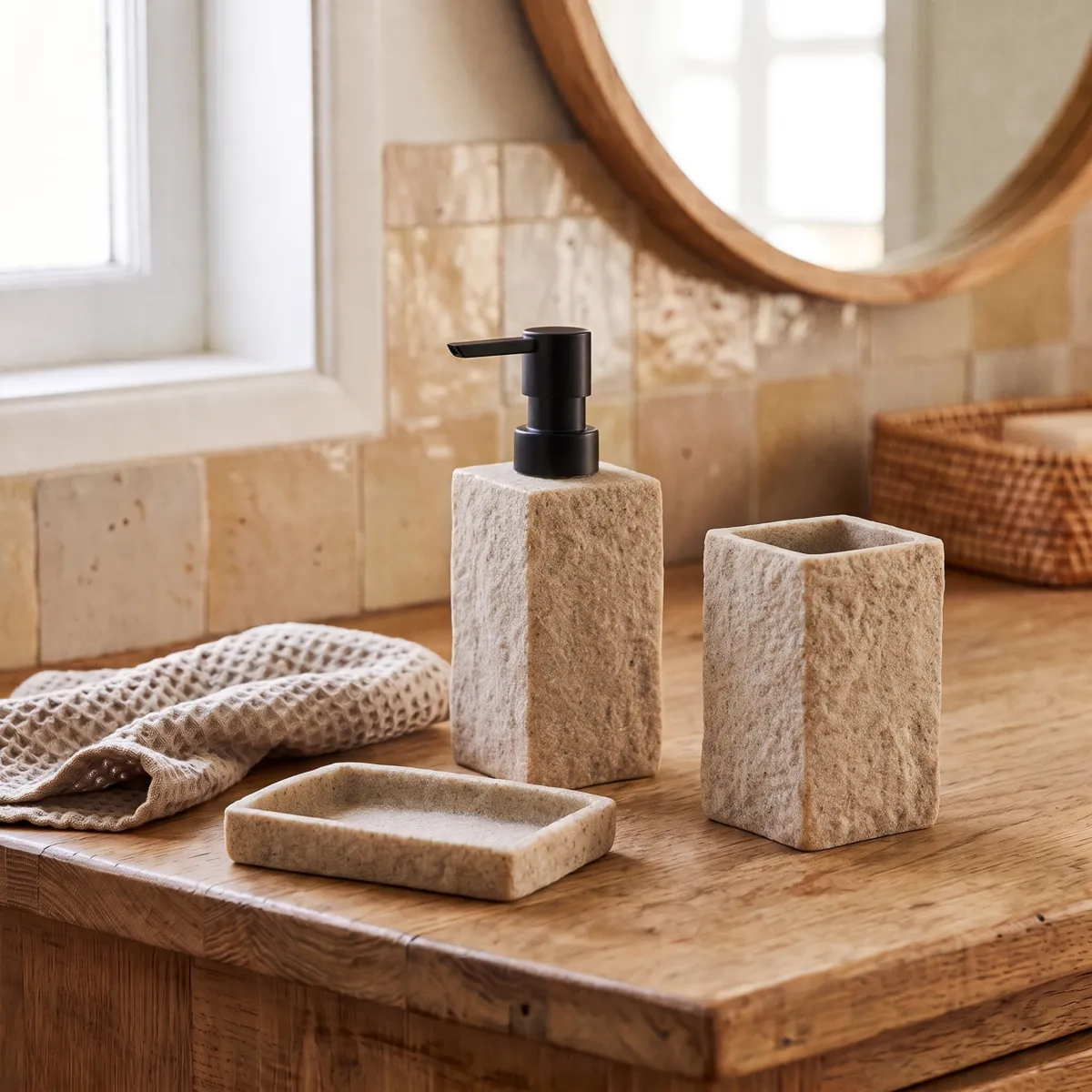Set di accessori per il bagno effetto pietra Naturale