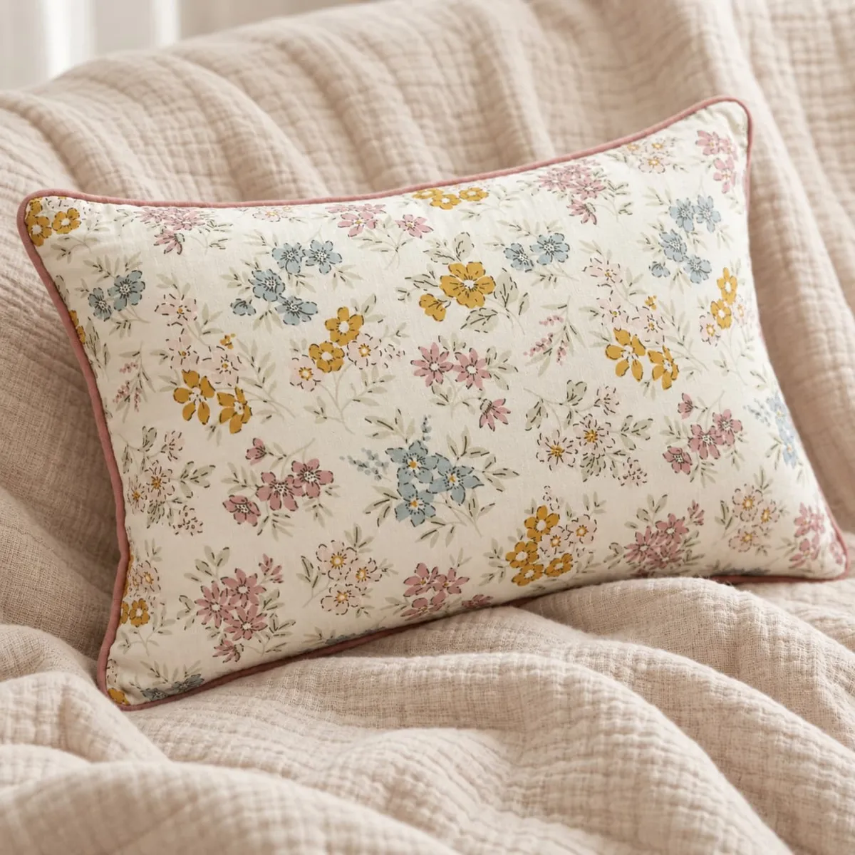 Cuscino rettangolare in garza di cotone (40 x 60 cm) Gaïa Acquerello Multicolore