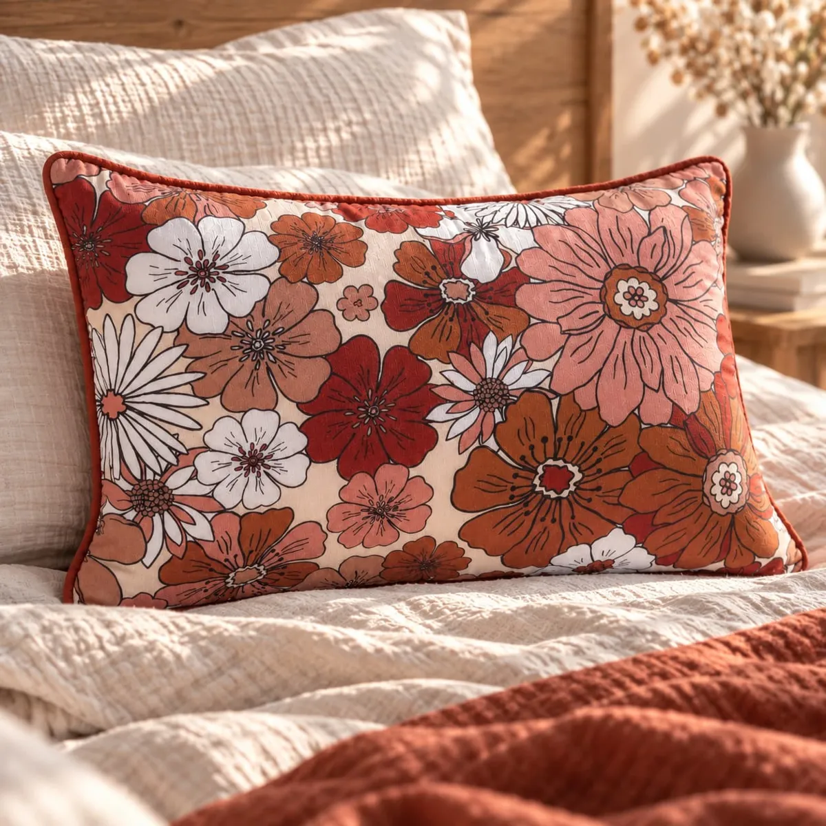 Cuscino rettangolare in garza di cotone (40 x 60 cm) Gaïa azalea Terracotta
