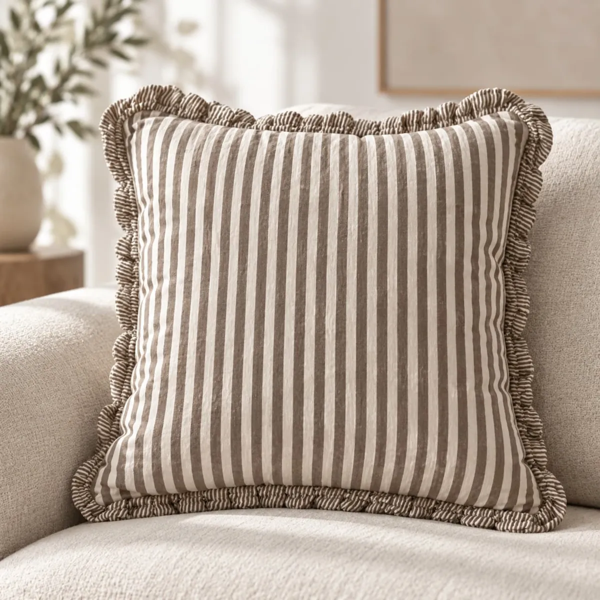 Cuscino quadrato garza di cotone (45 x 45 cm) Gaïa righe Marrone