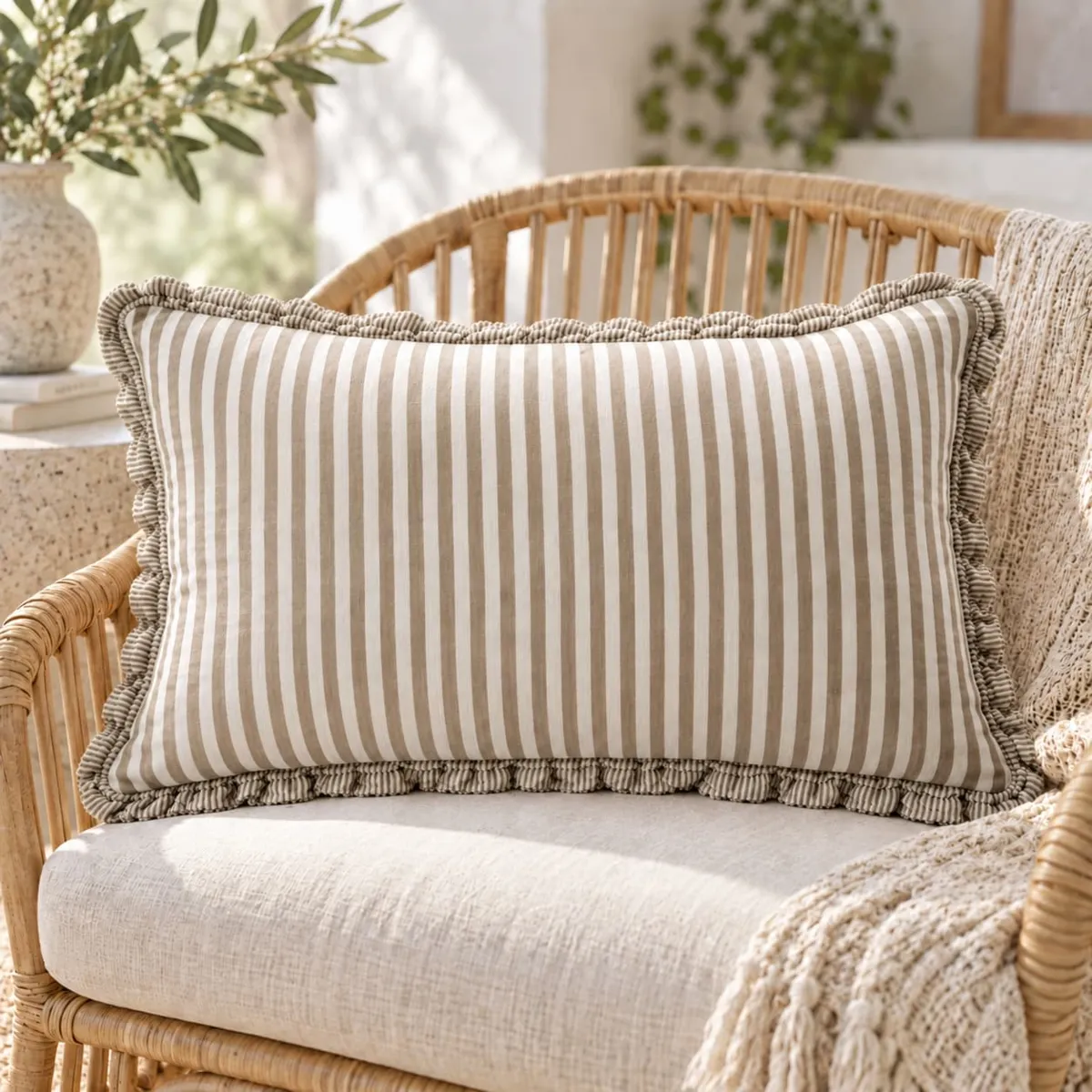 Cuscino rettangolare garza di cotone (40 x 60 cm) Gaïa righe Marrone