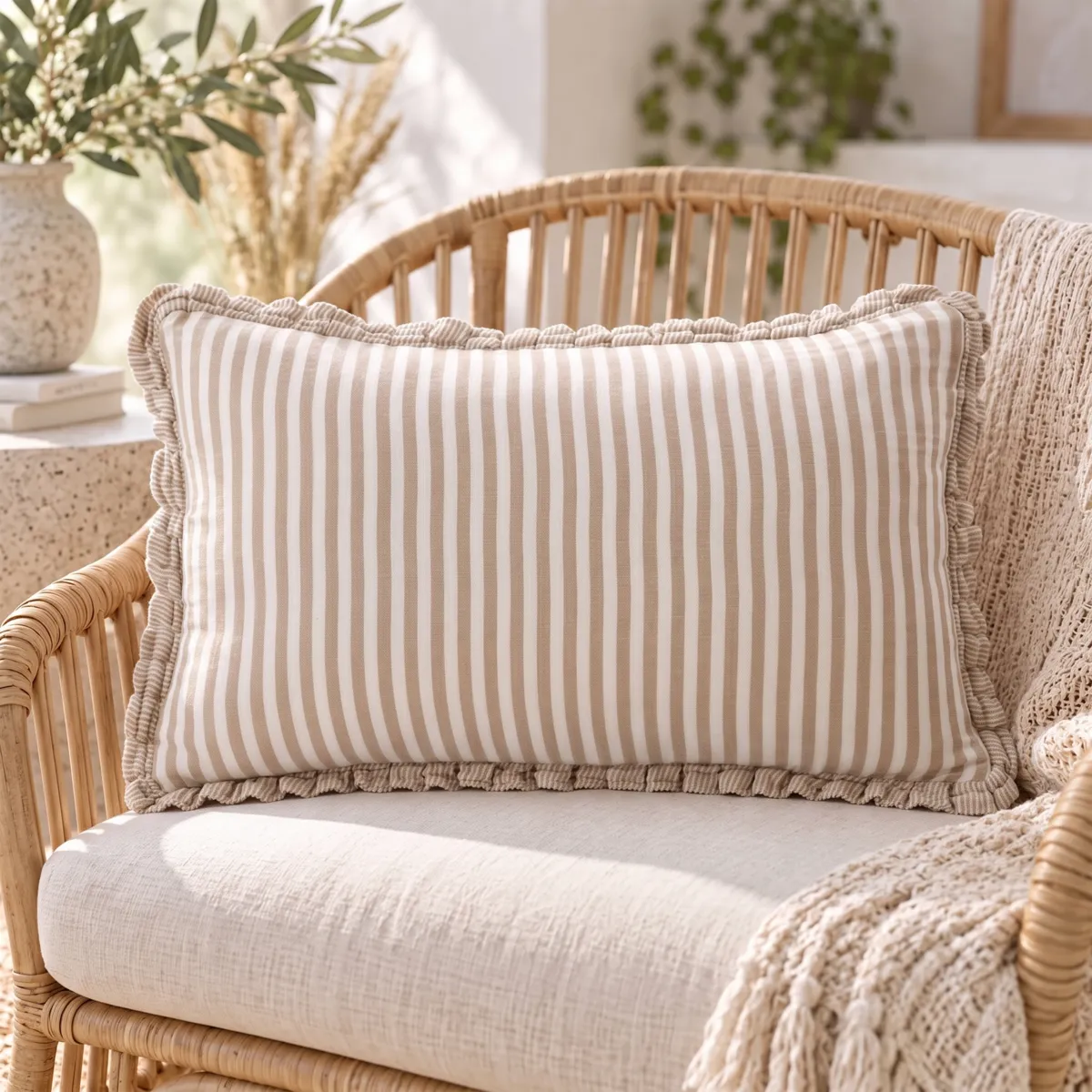Cuscino rettangolare in garza di cotone (40 x 60 cm) Gaïa a righe Corda