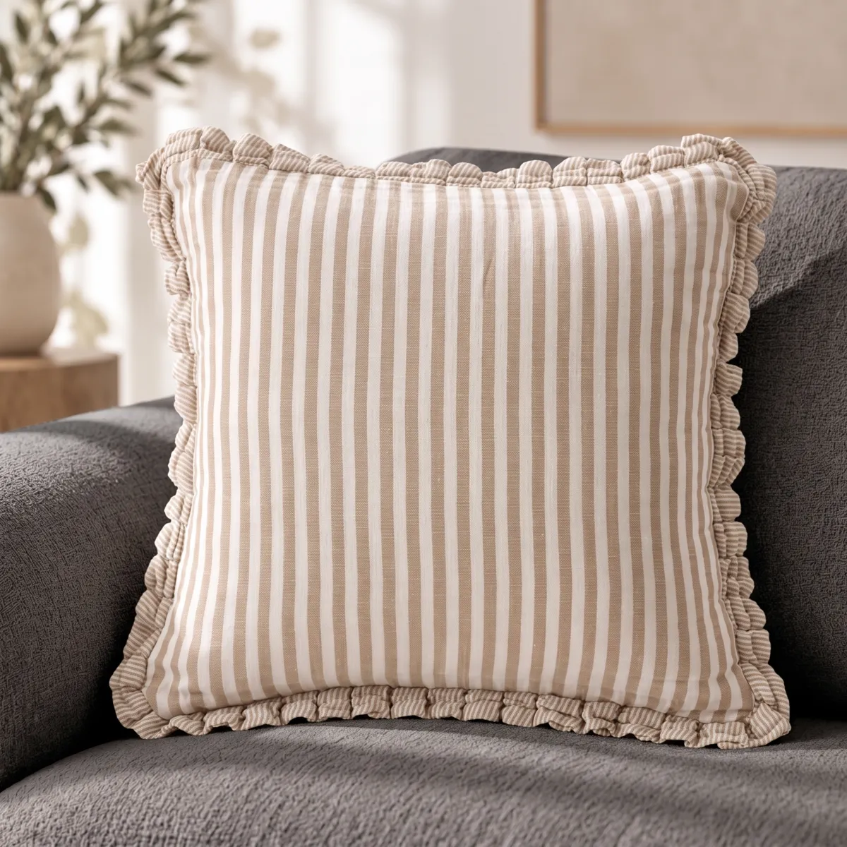 Cuscino quadrato in doppia garza di cotone (45 x 45 cm) Gaïa a righe Corda
