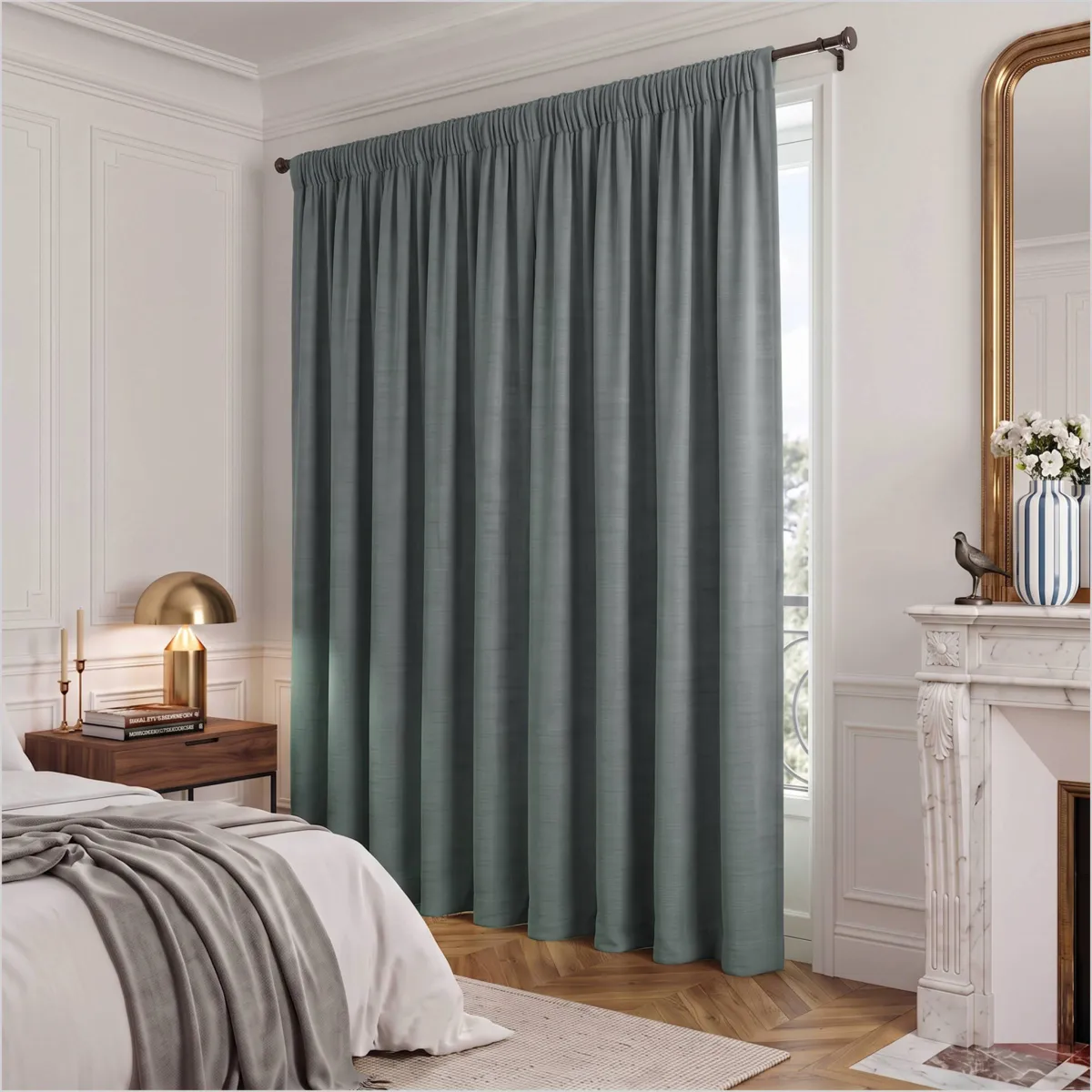 Tenda in velluto martellato con passanti nascosti (280 x 240 cm) Maela Grigio blu