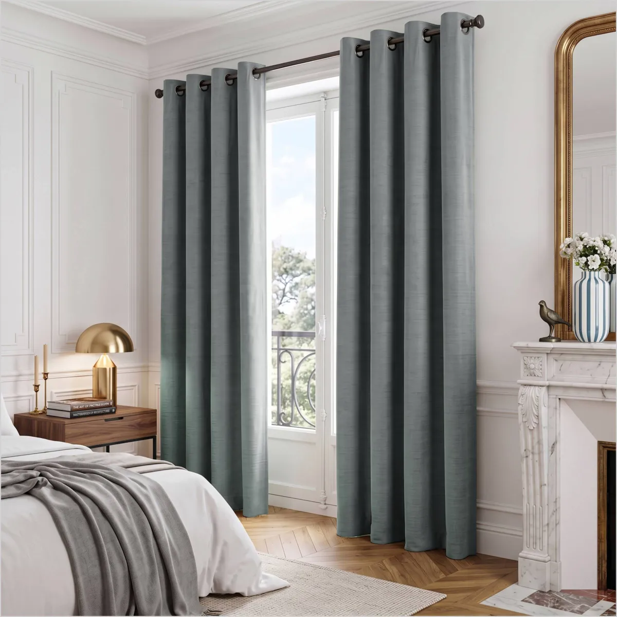 Tenda in velluto martellato (140 x 280 cm) Maela Grigio blu