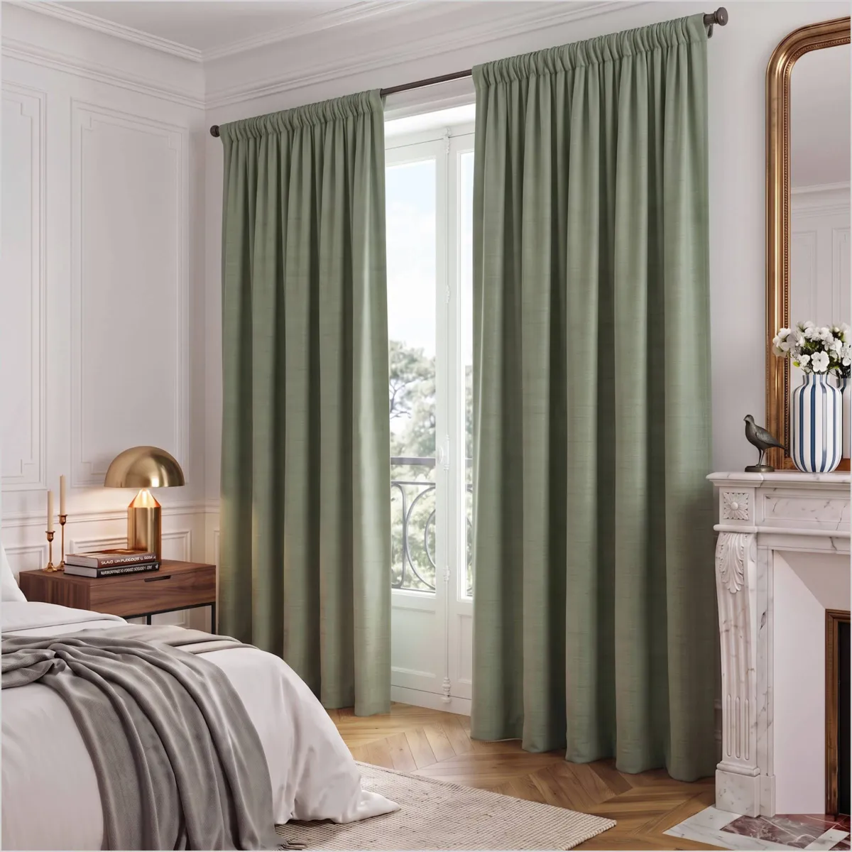 Tenda in velluto goffrato con passanti nascosti (180 x 260 cm) Maela Verde rosmarino