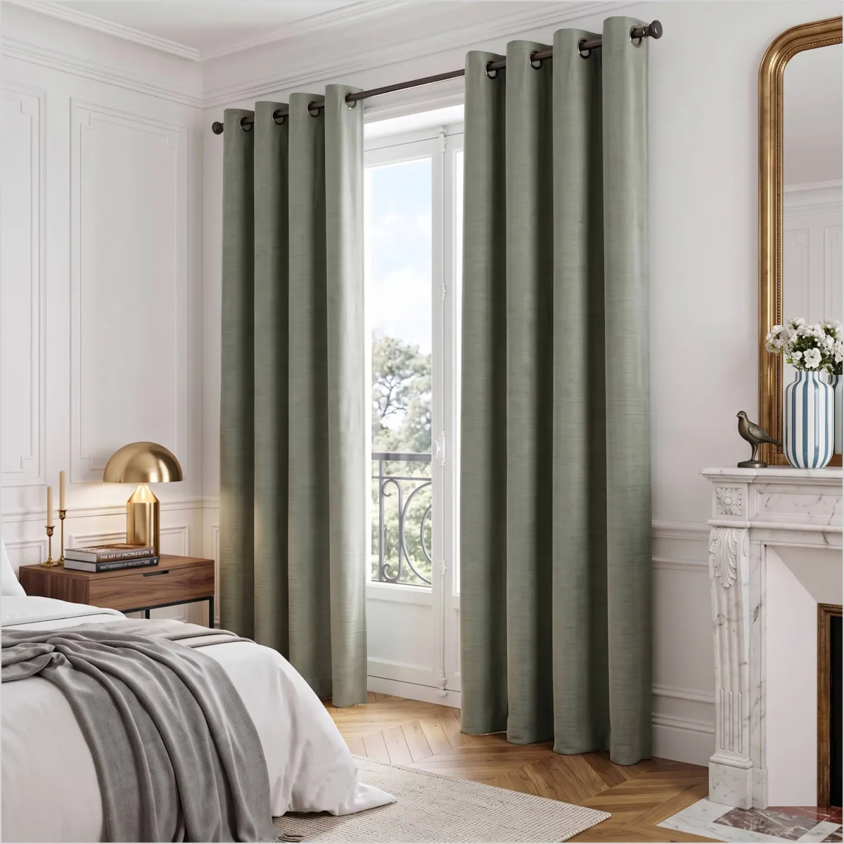 Tenda in velluto goffrato (140 x 280 cm) Maela Verde rosmarino