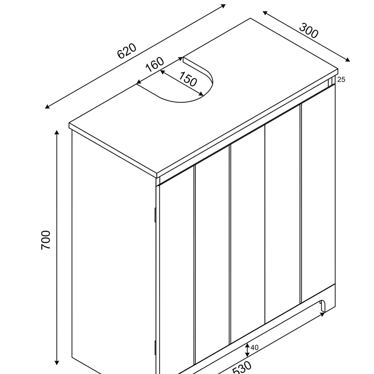 Mobile sottolavabo bagno in legno (70 x 60 cm) Rivoli Naturale