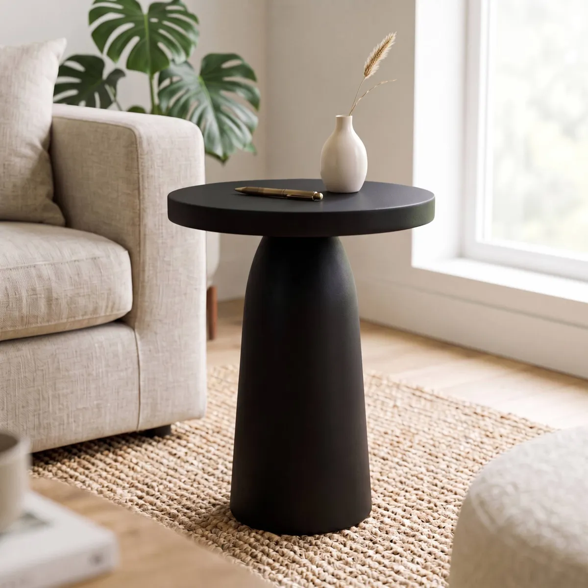 Tavolino da appoggio rotondo in magnesio ossidato (H50,8 cm) Asta Nero