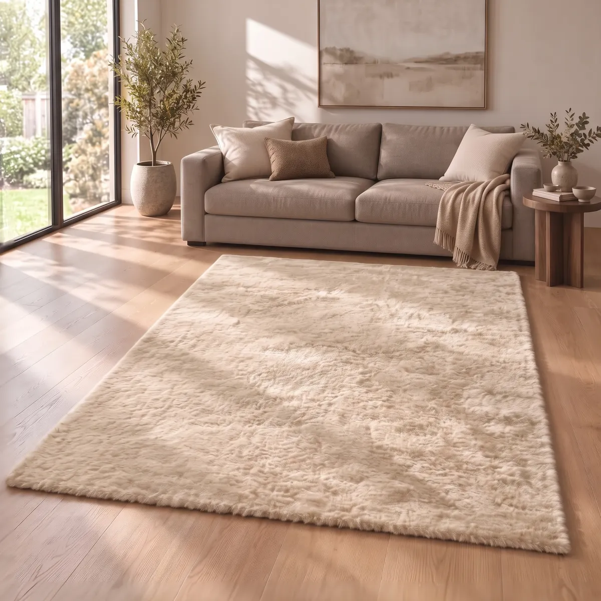 Tappeto rettangolare in ecopelliccia (160 x 230 cm) Finn Ecru