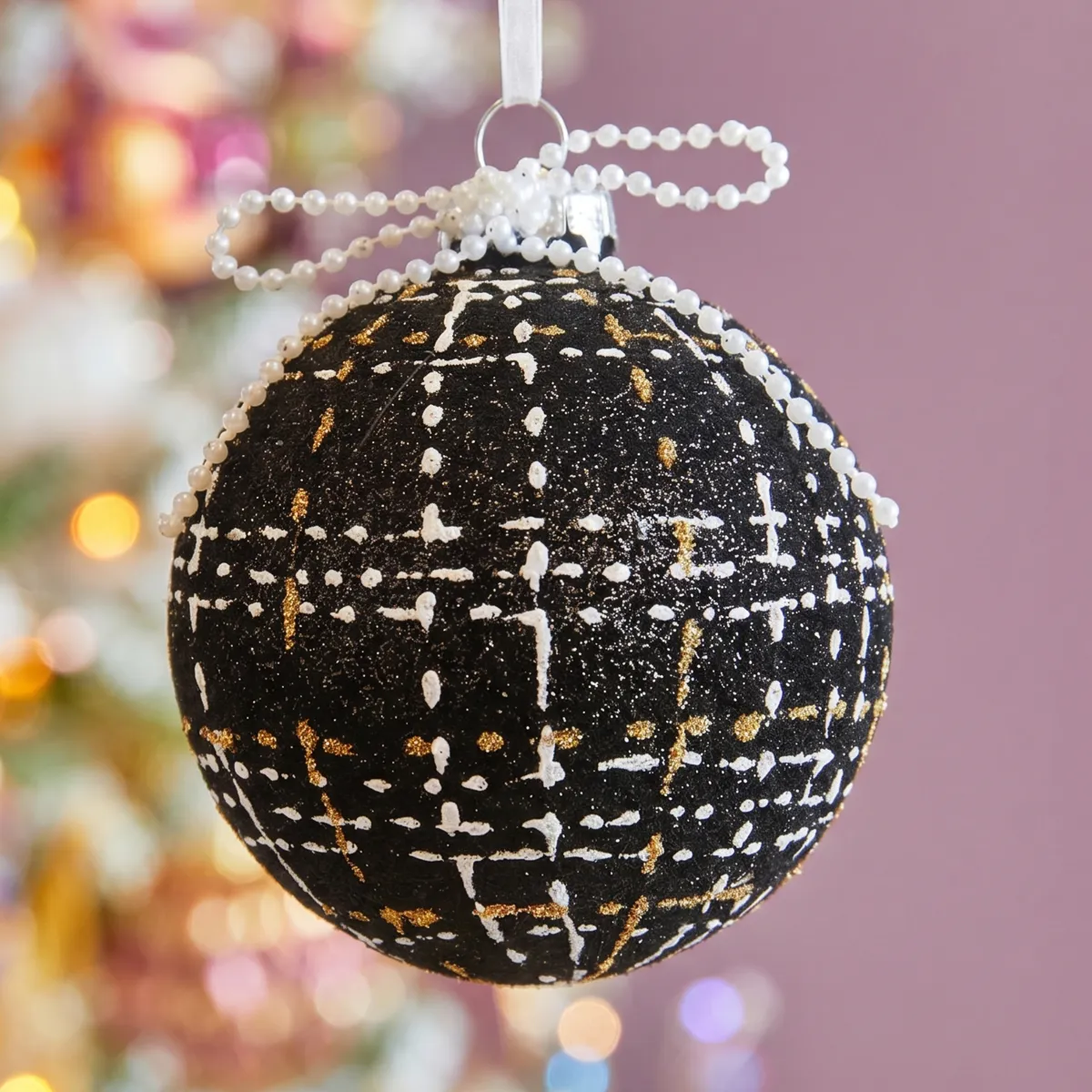 Set di 3 palline di natale in vetro (D80 mm) Couture Nero