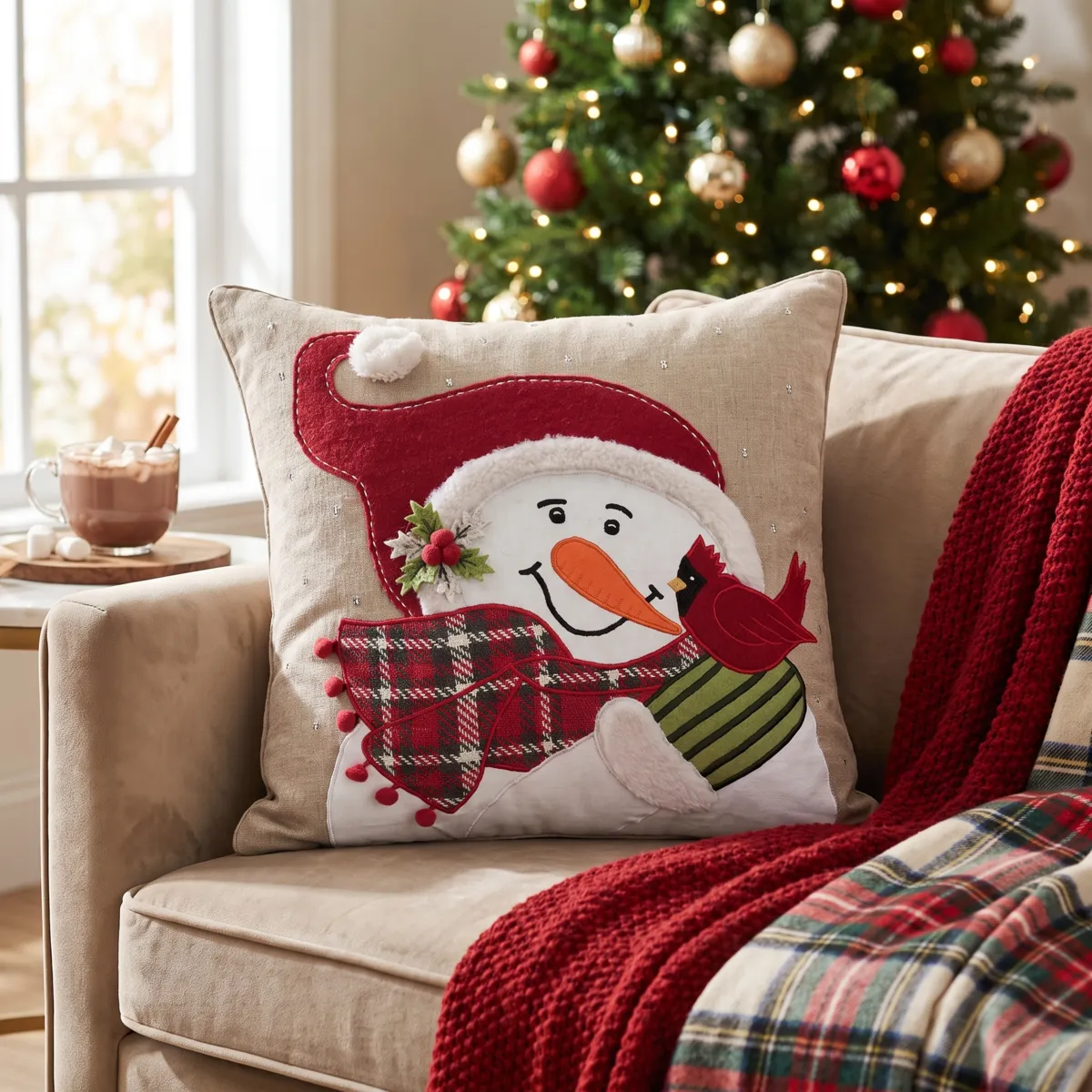 Weihnachtskissen aus Baumwolle und Wolle (45 x 45 cm) Winty Rot - Weihnachtsdeko