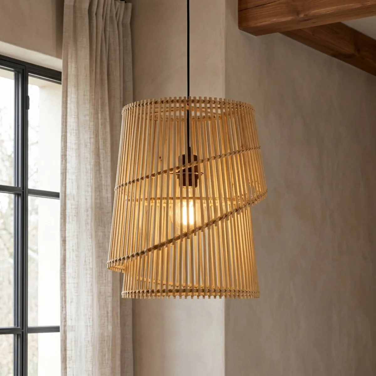 Suspension lumineuse design en bambou (H36 cm) Alicante Naturel