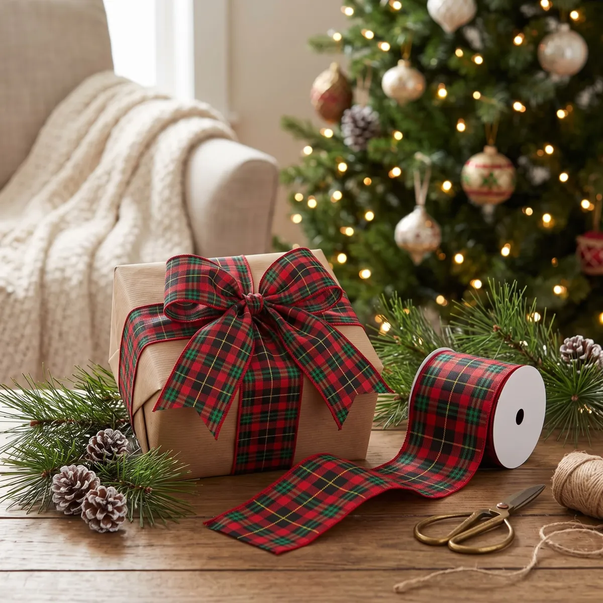 Guirlande de Noël (5 m) Tartan Ecossais Rouge