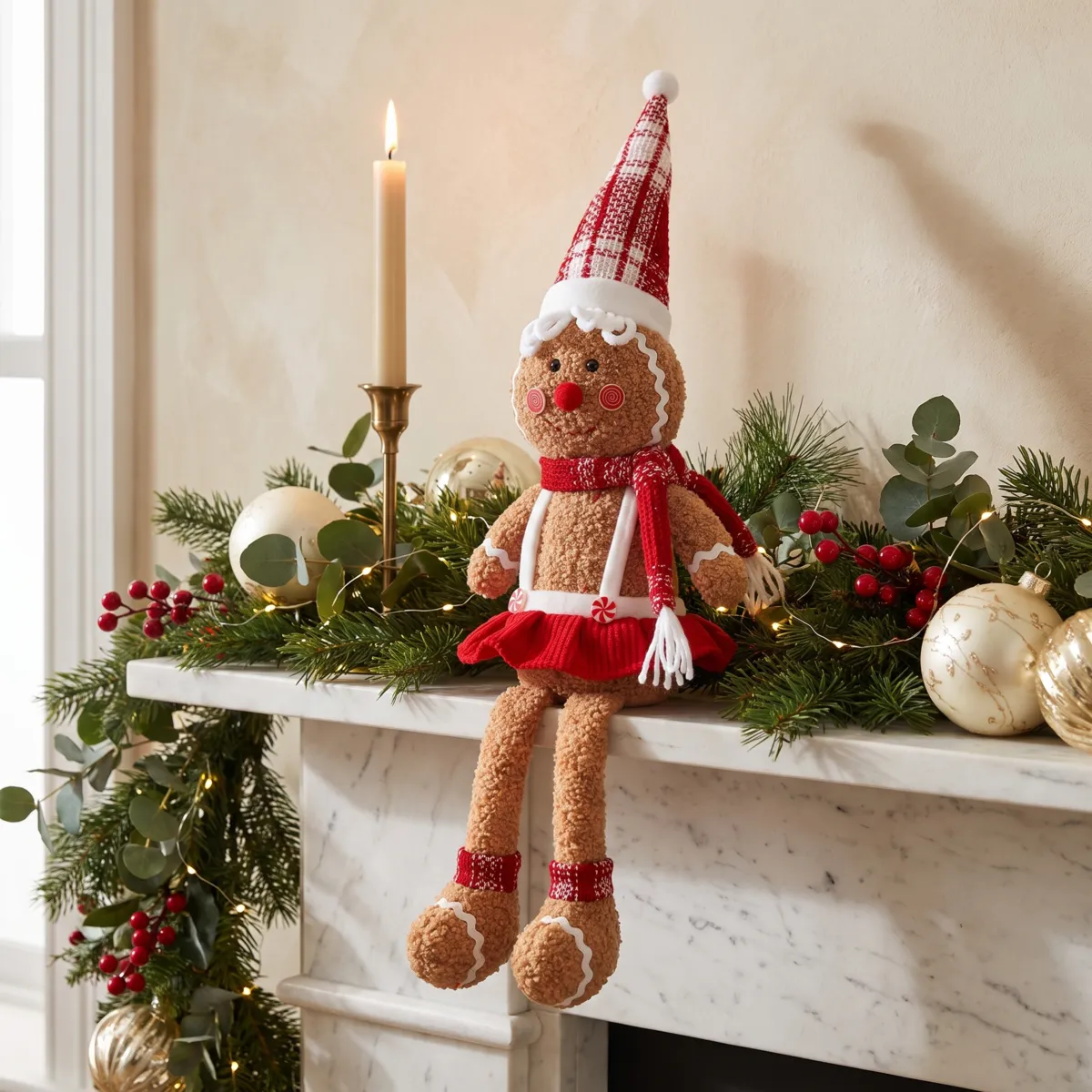 Sitzender Lebkuchenmann (H43 cm) Miss Weihnachten Hellbraun
