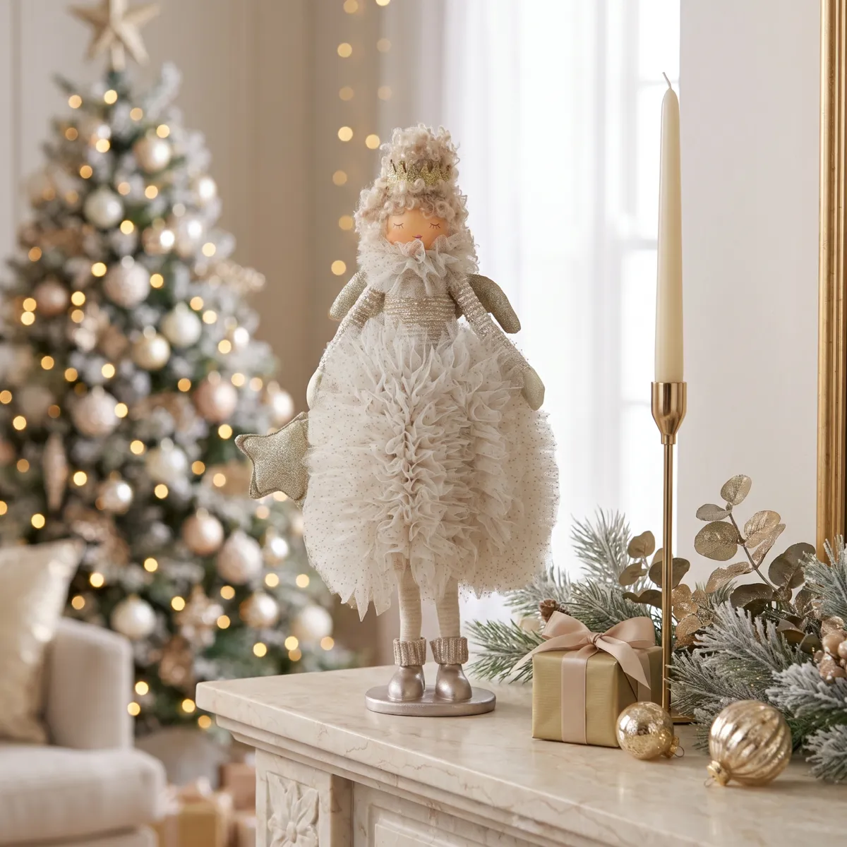 Ange de Noël debout (H43 cm) Etoile scandinave Dorée